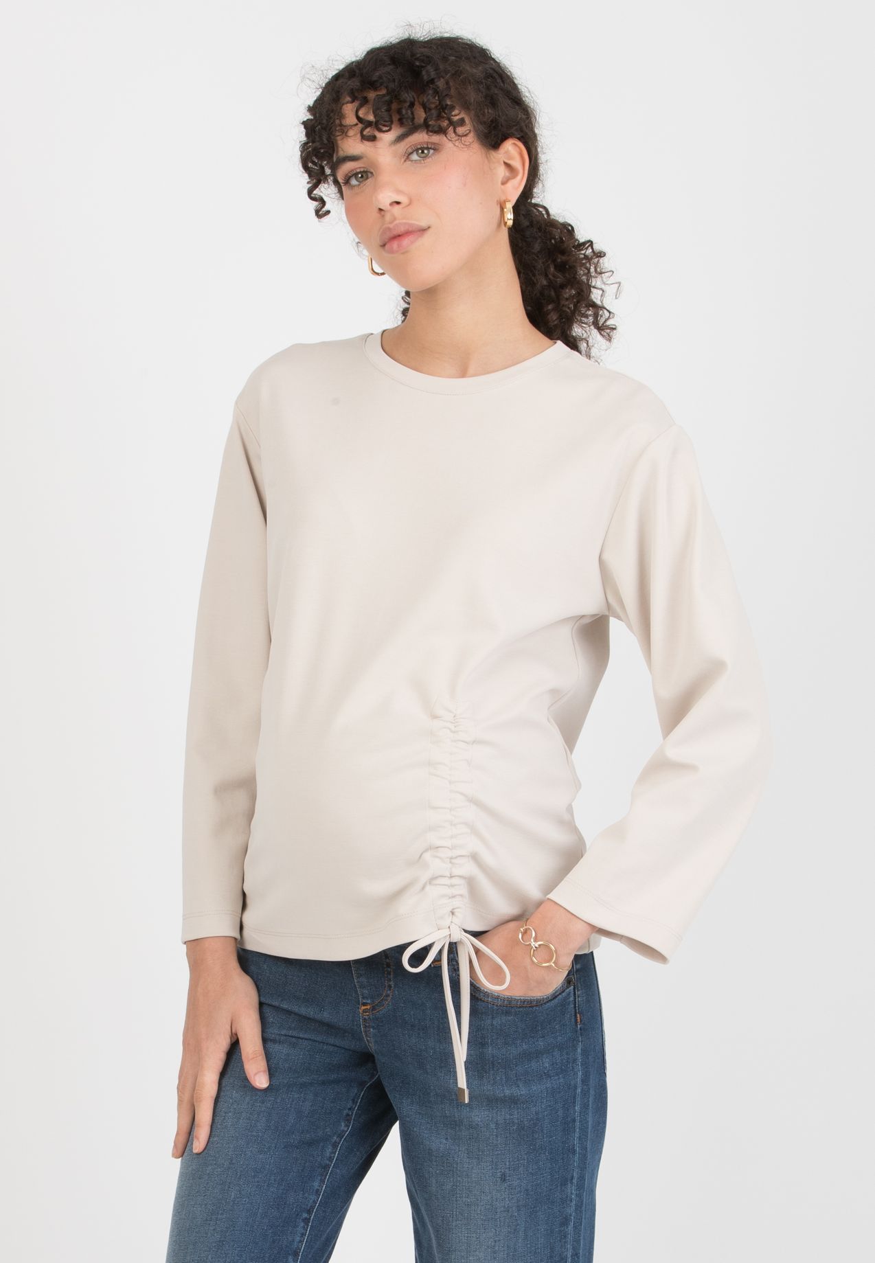 REMY – Maternity Modal Sweatshirt with Ruched Detail (Gesso)
