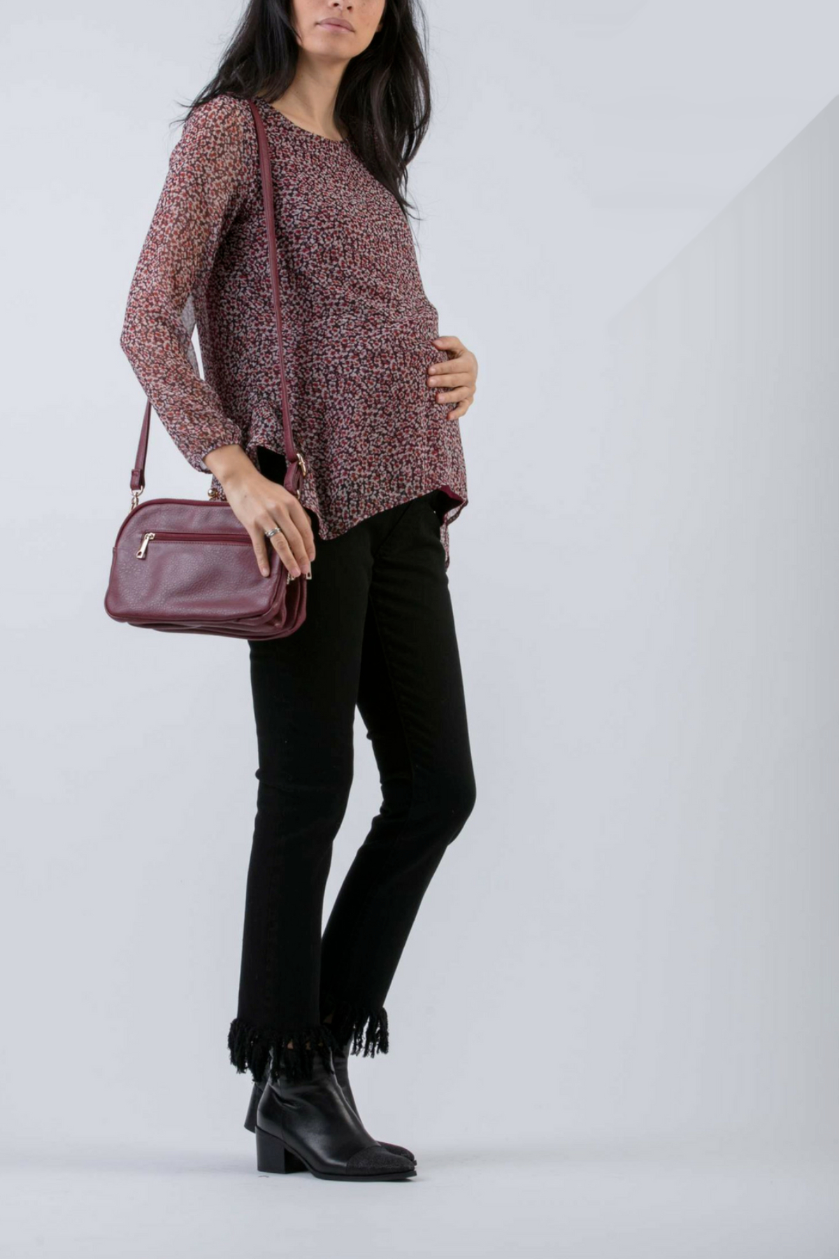 Printed Chiffon Maternity & Nursing Top (Bordeaux, XS)