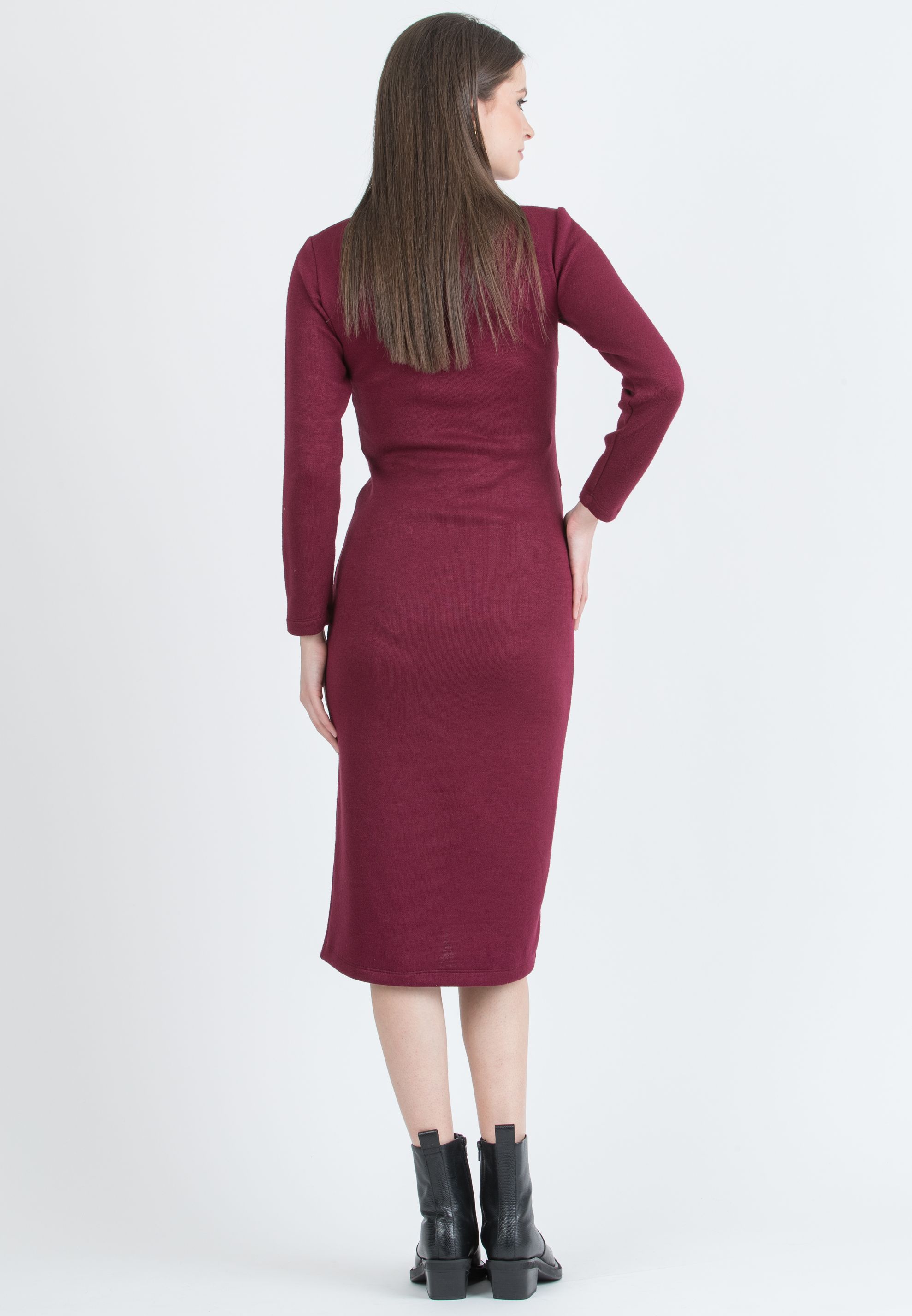 AMELIA - Abito Premaman Longuette in Maglia con Fascia in Vita (Bordeaux, XS)