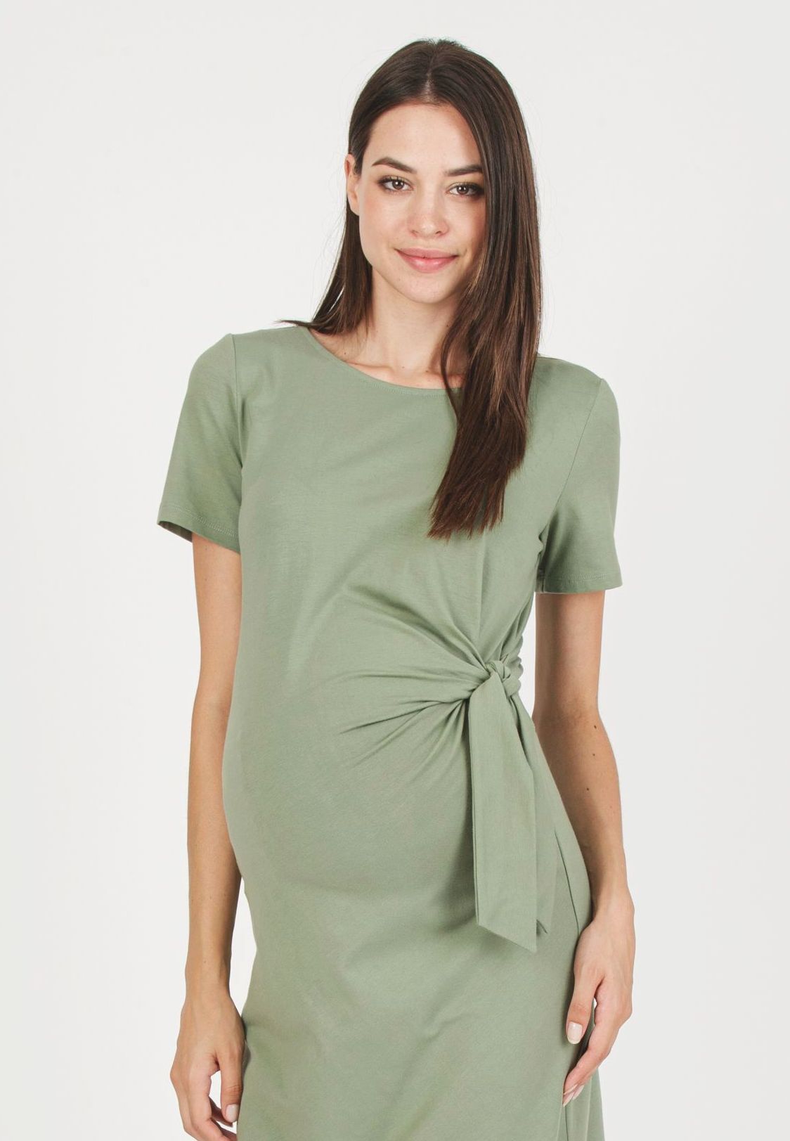KAREN - Abito Premaman in Jersey di Cotone con Nodo Laterale (Verde Militare)