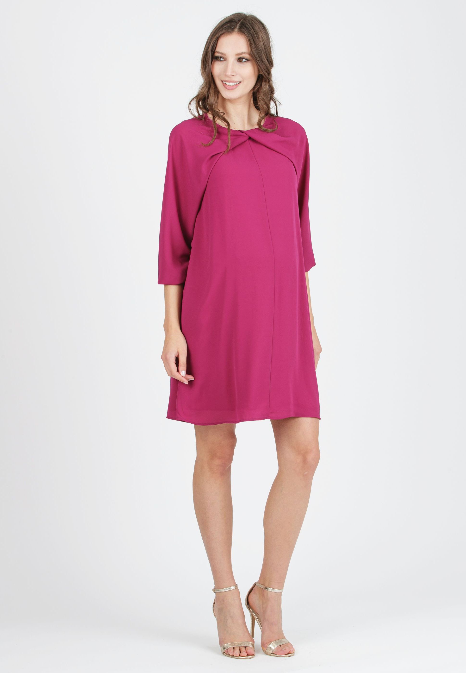 ISABELLA - Abito Premaman con Nodo sullo Scollo (Ciclamino, XS)