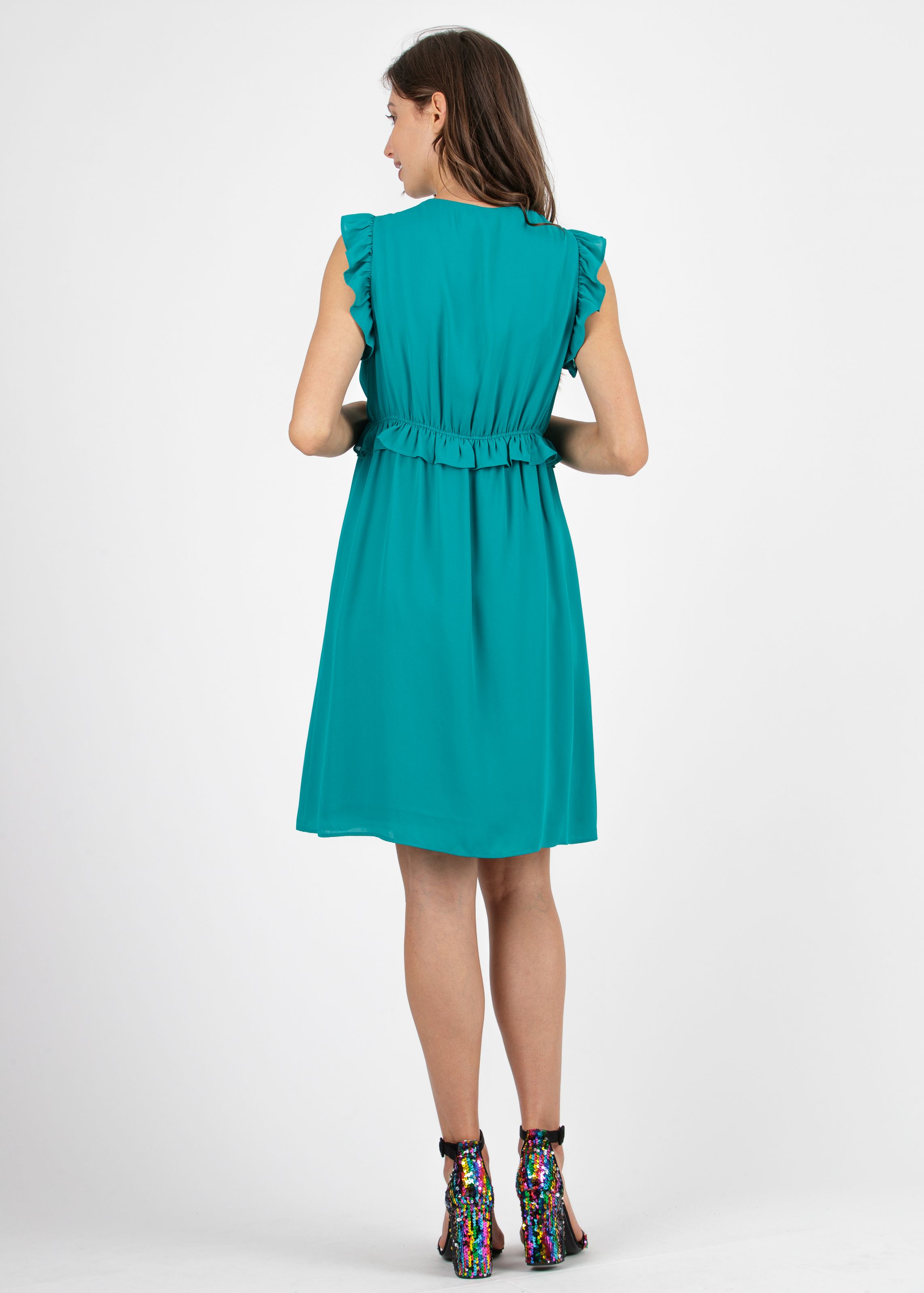 Maternity Dress in Chiffon with Ruffle Trims (Melange Green, XS)