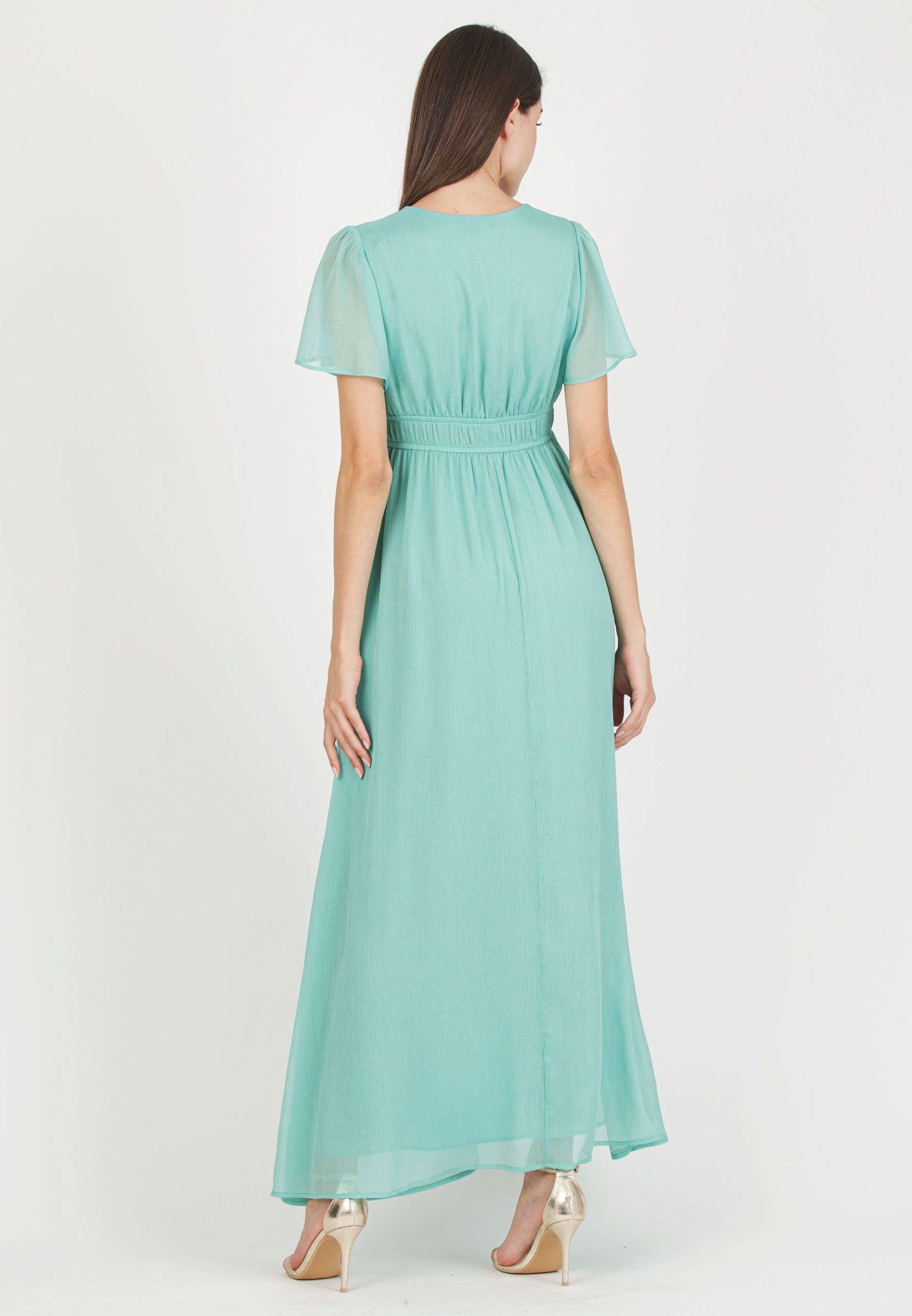 PRISCILLA - Abito Premaman in Chiffon Lurex con Elastici in Vita (Acqua, XS)