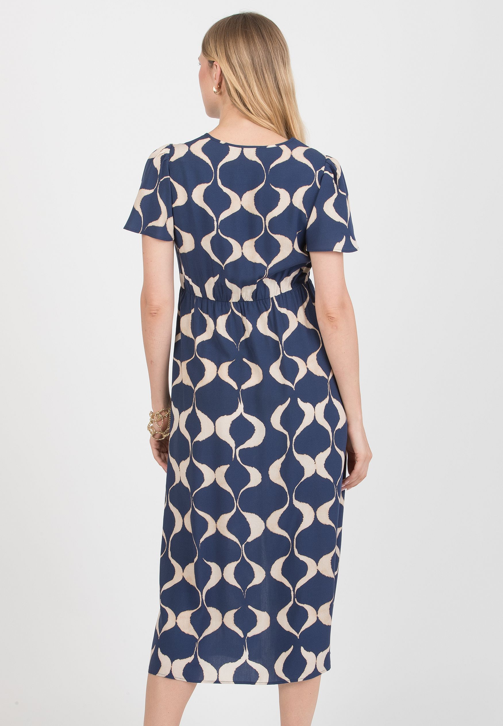 RAYA - Maternity & Nursing Dress in Printed Viscose (Blu)