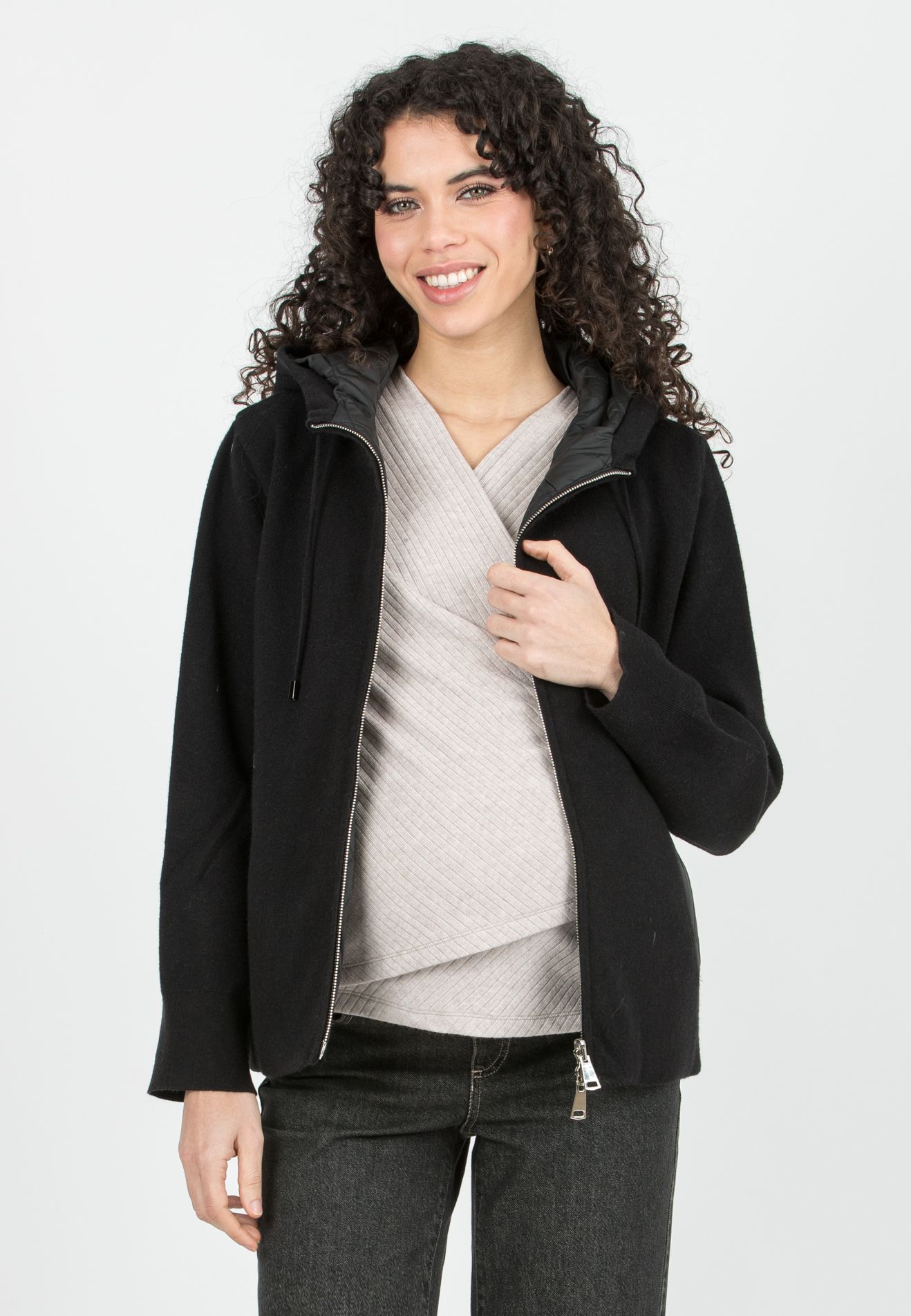 MEREDITH - Giacca Premaman Reversibile con Cappuccio (Nero, XS/S)