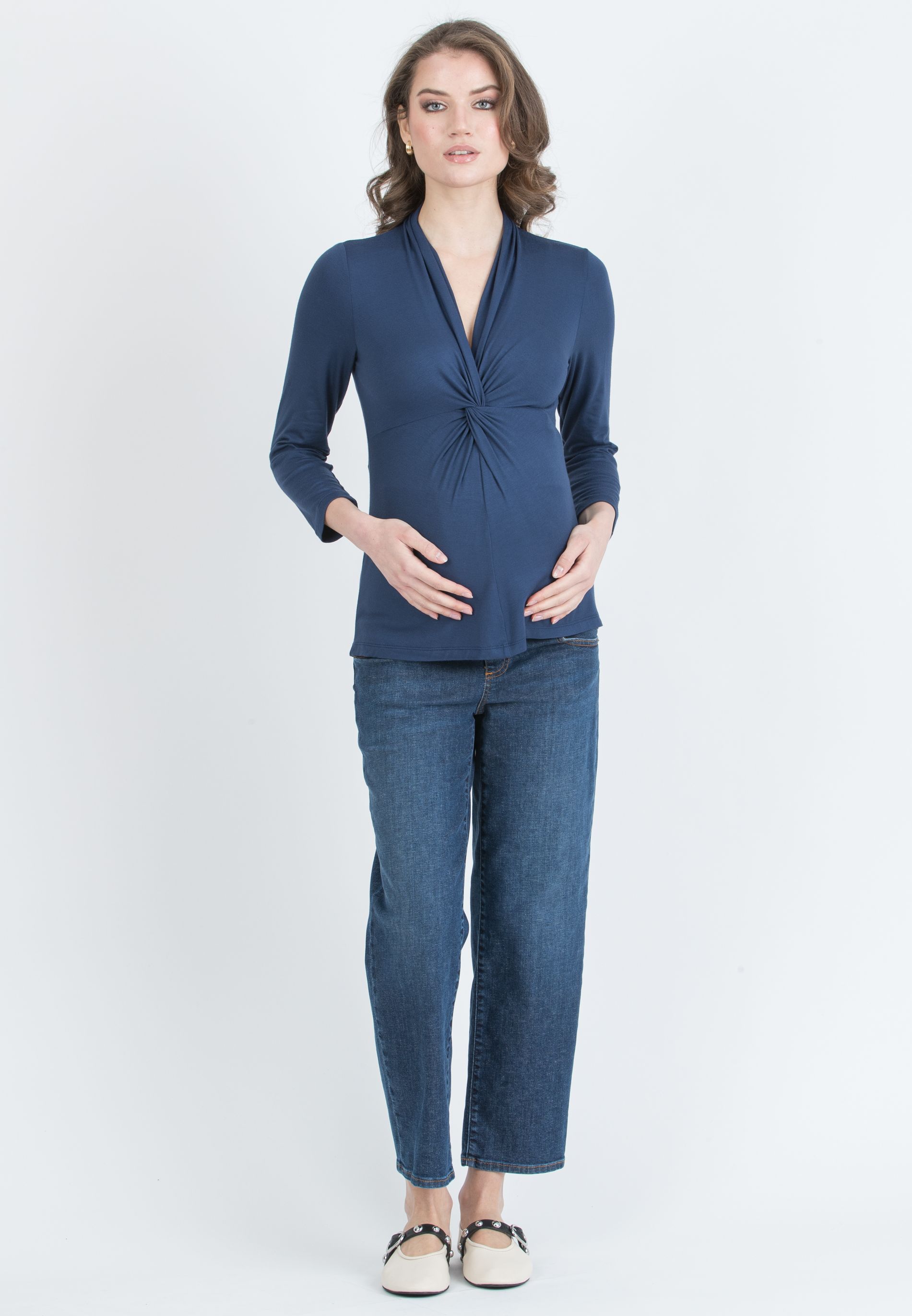 ISSA J – Maglietta Premaman & Allattamento in Jersey di Viscosa con Nodo (Blu)