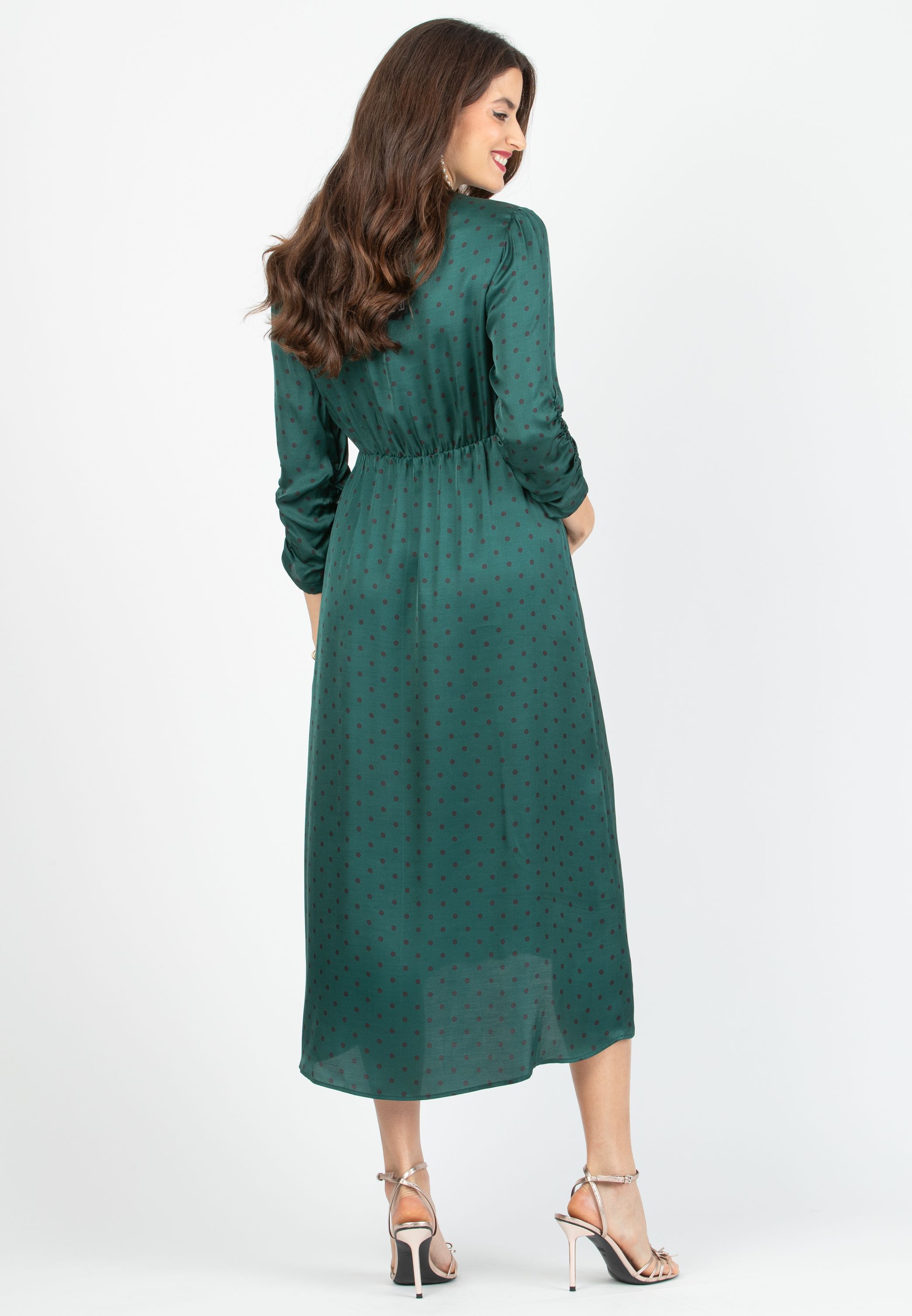 BELEN M/L - Abito Premaman & Allattamento in Viscosa a Pois con Corpino Annodato e Maniche 3/4 (Verde, XS)