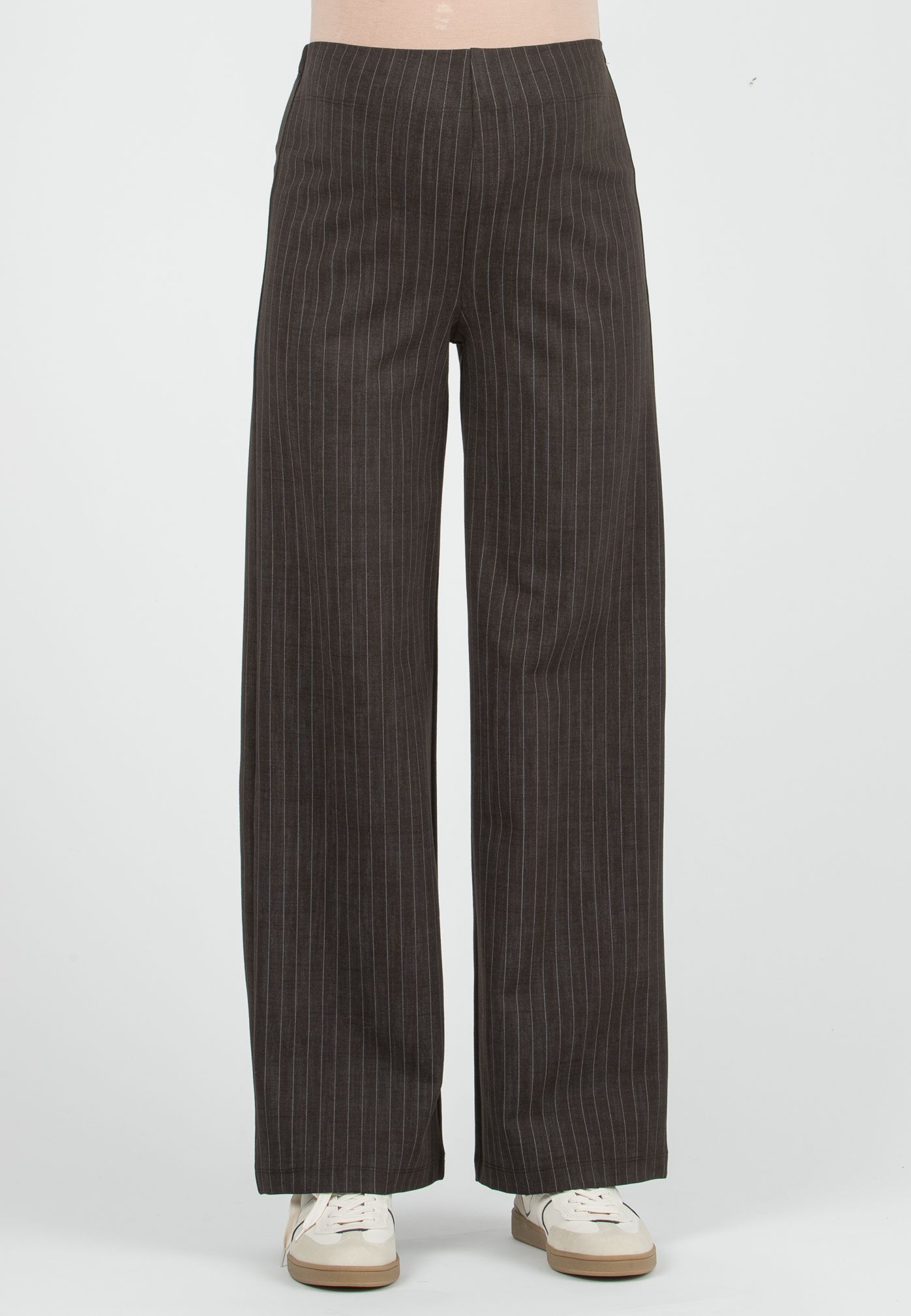 KIMBERLY G - Pantalone Premaman Palazzo in Punto Milano Invernale Gessato (Marrone)