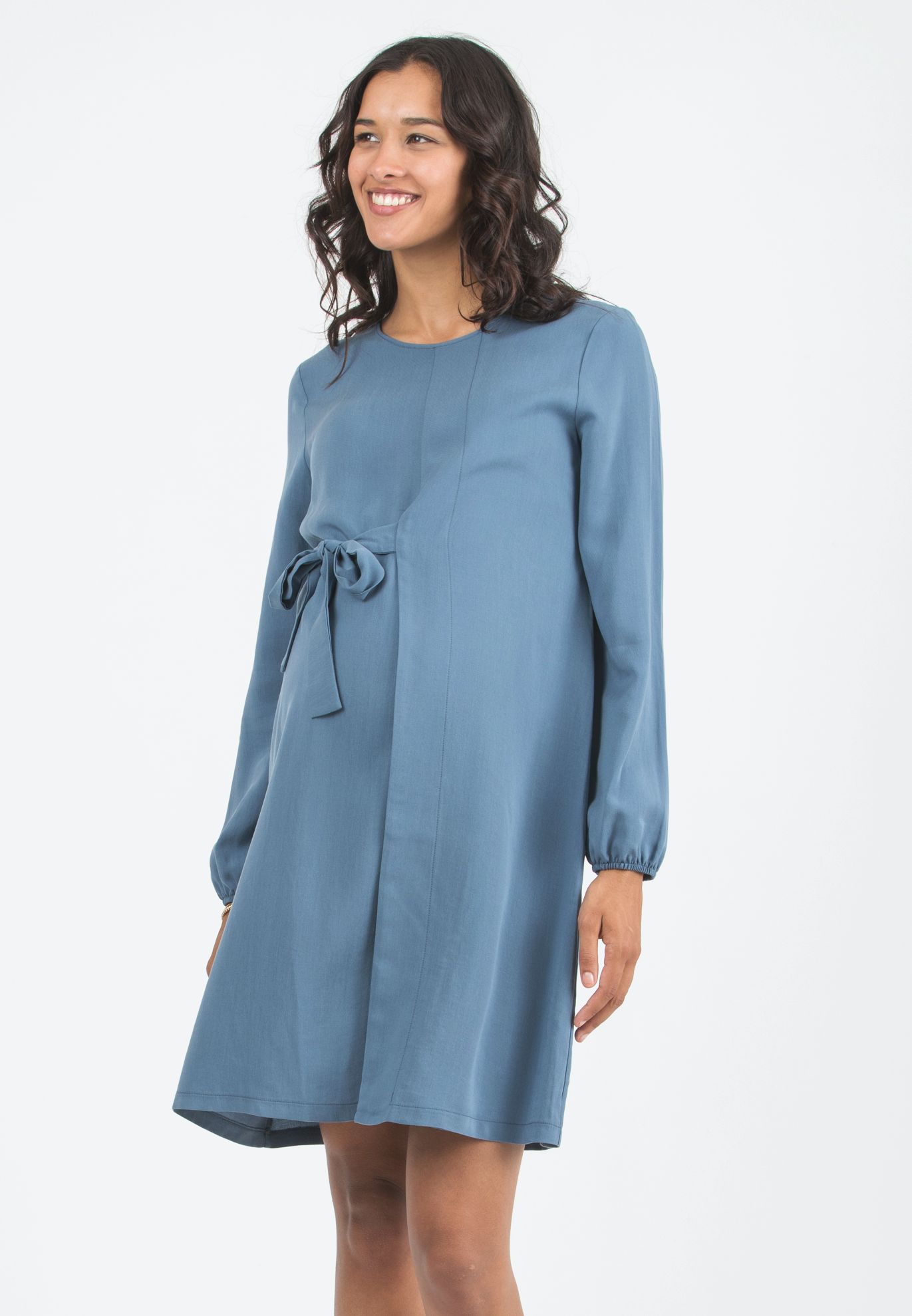 MOLLY - Tencel Maternity Dress with Wrapped Skirt (Denim, XS)