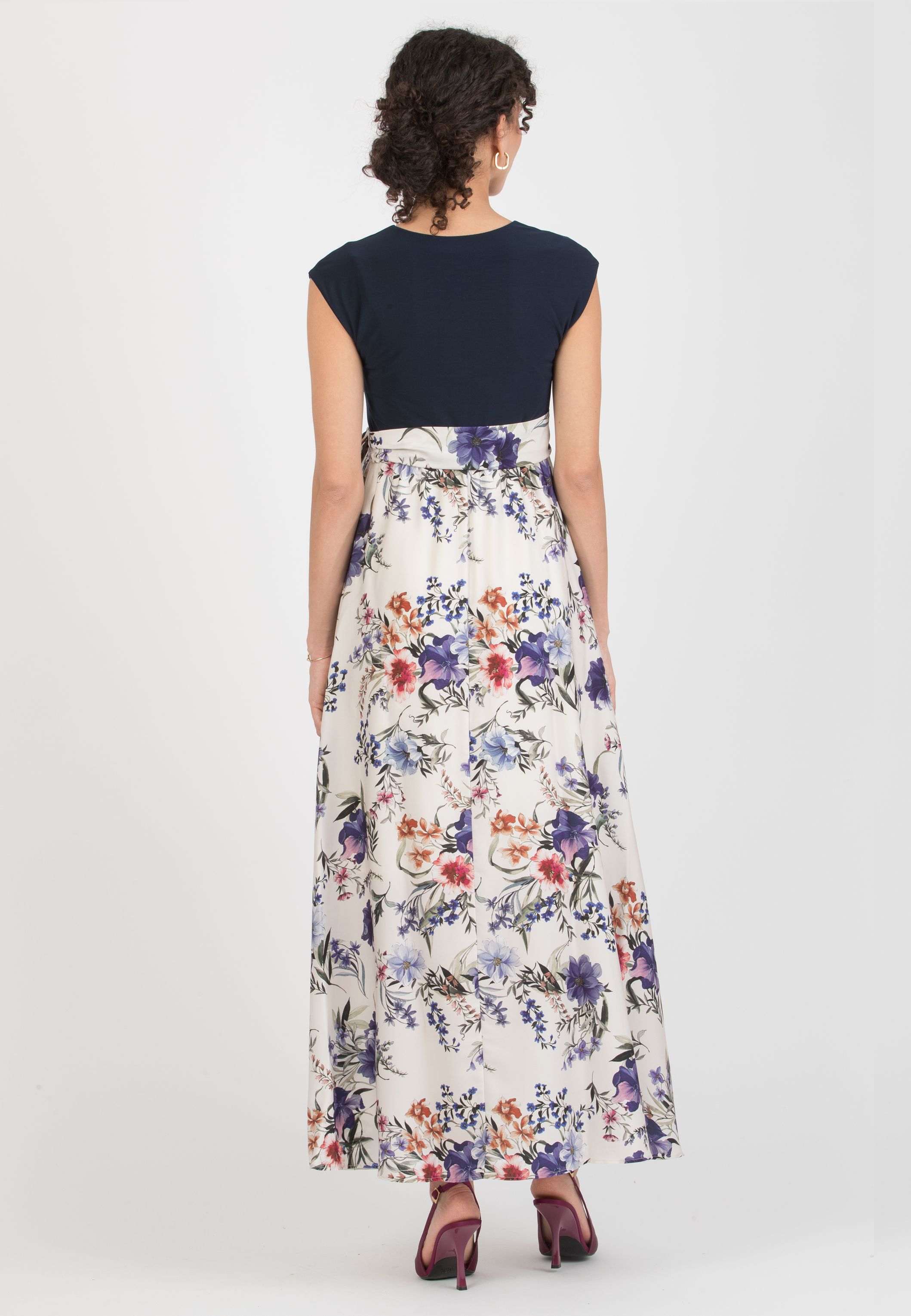 LUCREZIA F - Abito Premaman & Allattamento con Gonna in Raso Stampato (Avorio)