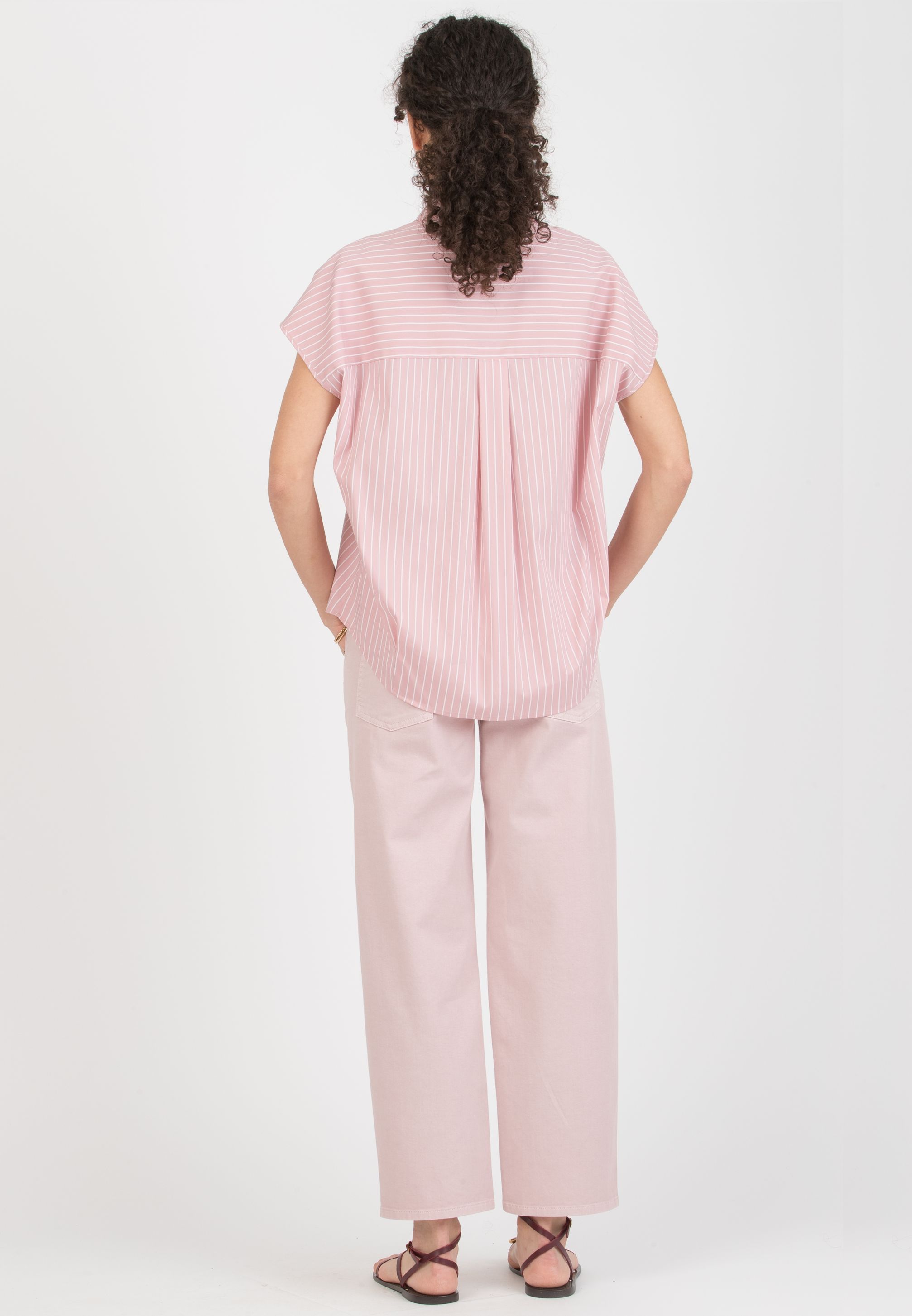 OLIVIA M/M – Oversized Maternity Shirt in Wide-Striped Cotton Poplin (Pink, XXS)