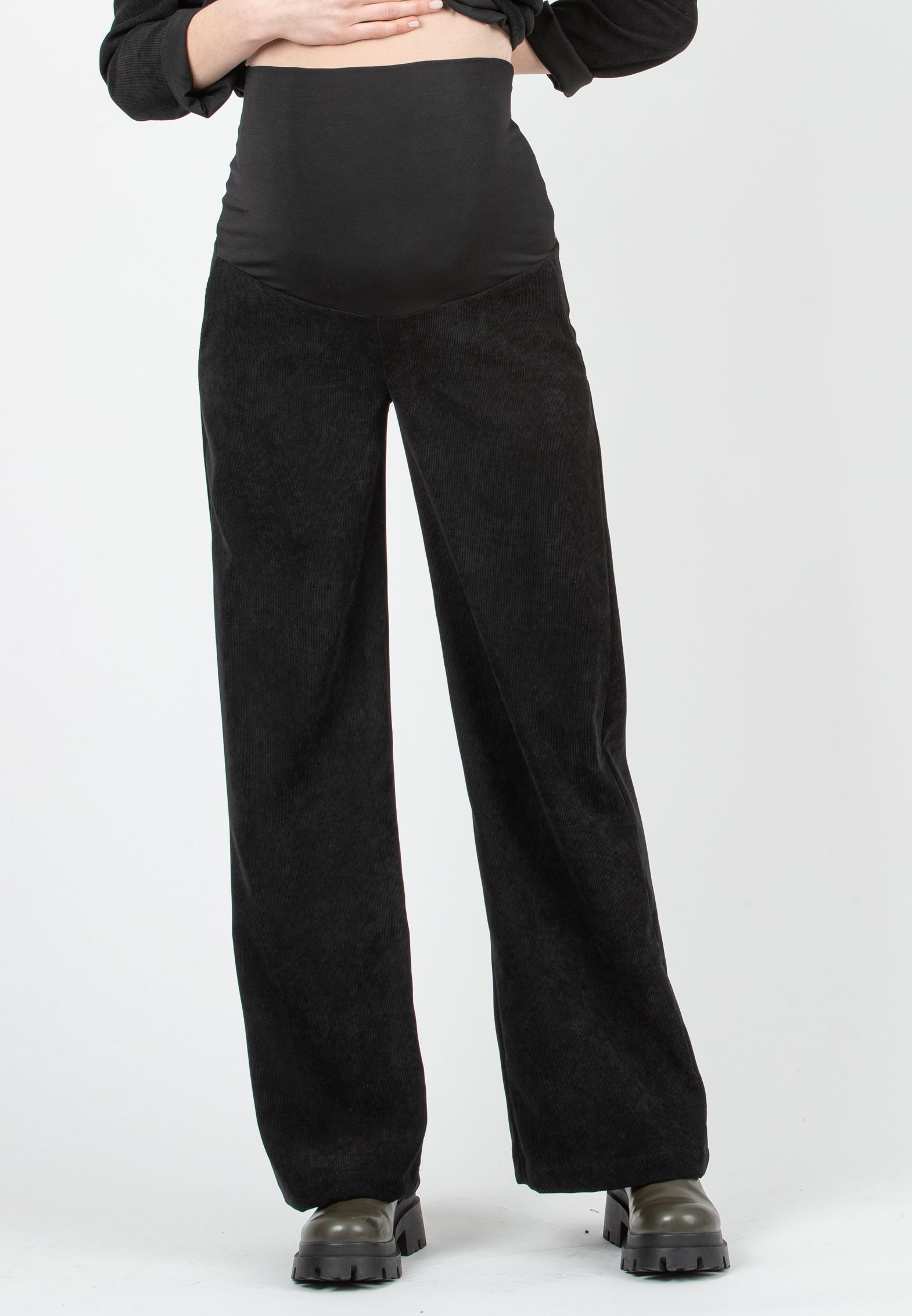 WINONA V - Palazzo Maternity Trousers in Soft Corduroy (Nero)