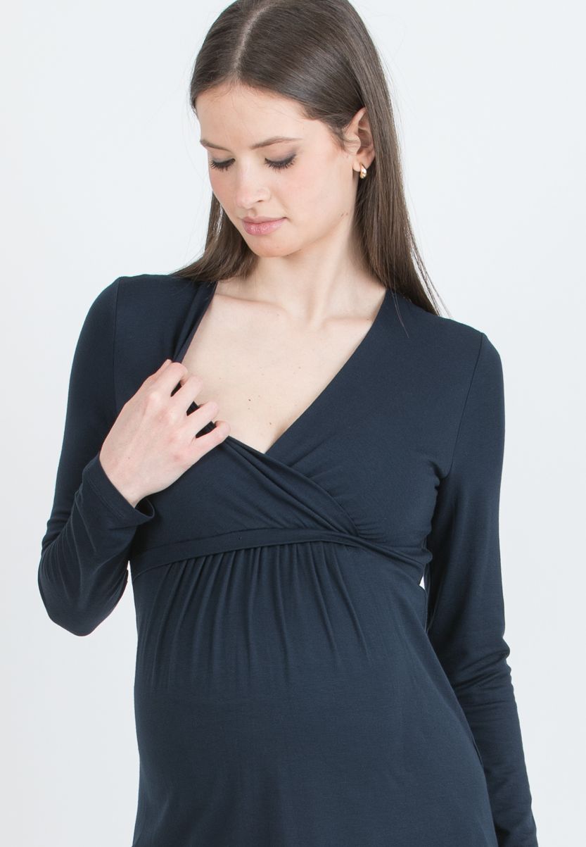 MARGHERITA M/L - Maternity and Nursing Crossover T-shirt with Strings (Blu Scuro)