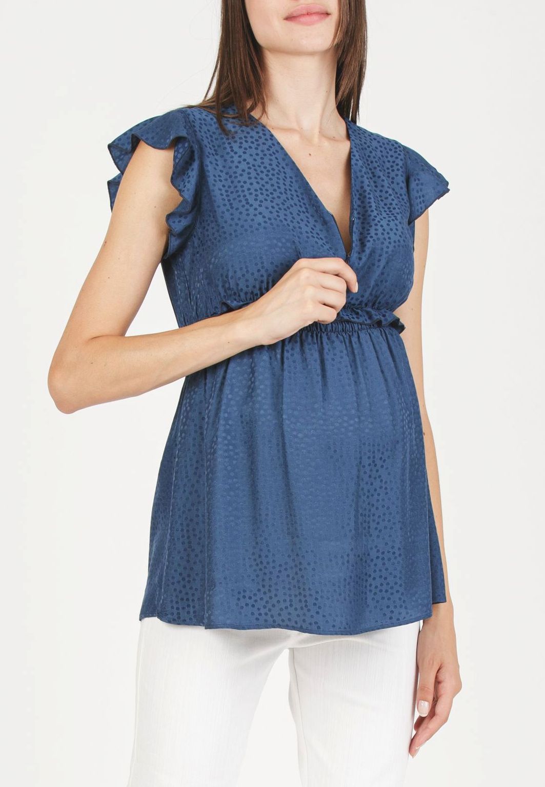MARIKA M - Top Premaman & Allattamento in Viscosa Jacquard (Blu, XS)