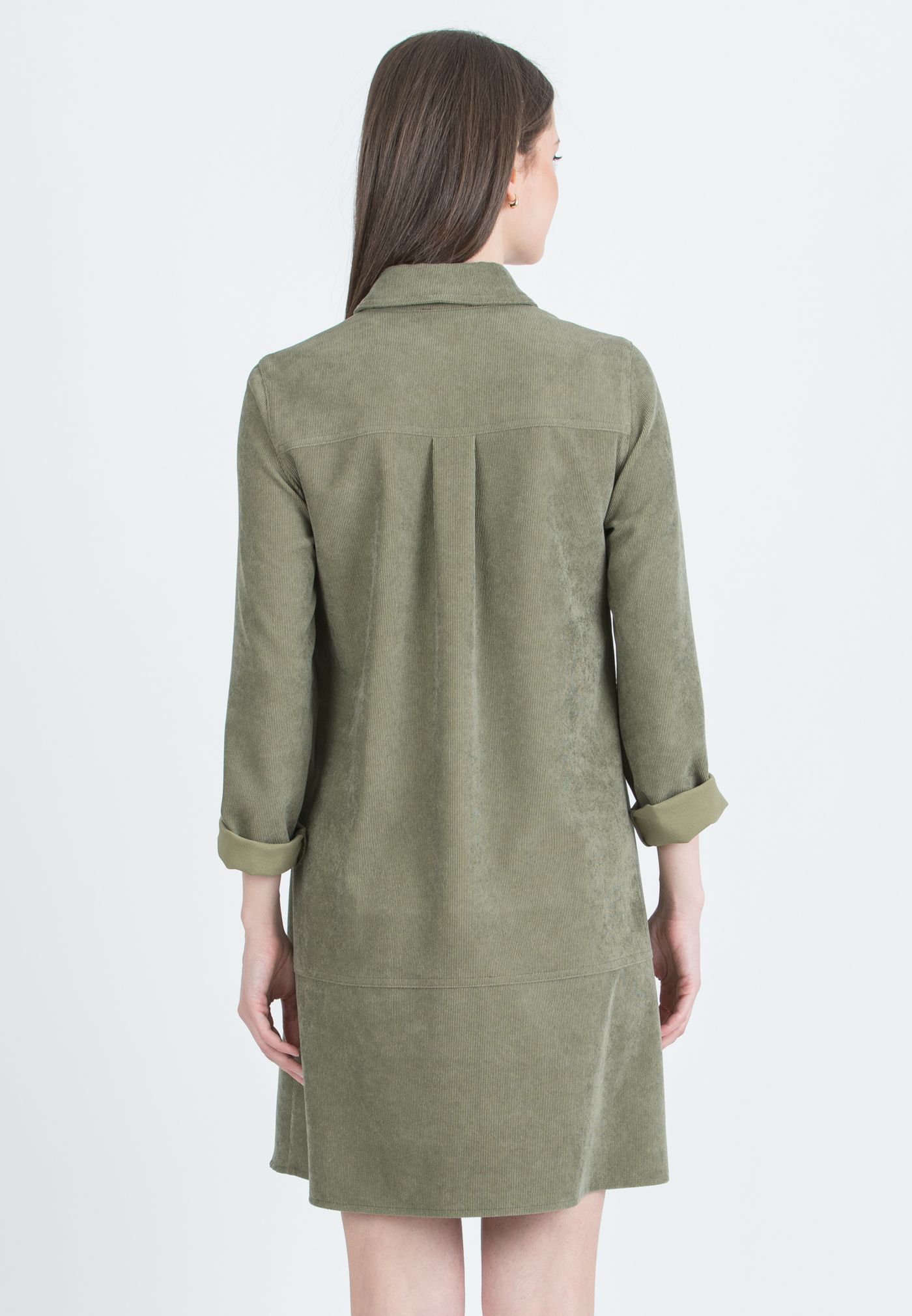 GRETA – Abito Camicia Premaman & Allattamento in Velluto (Verde Militare, XS)