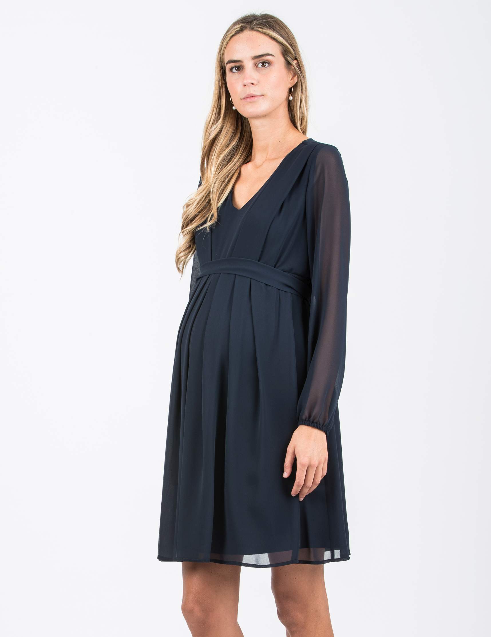 SARA - Abito Premaman & Allattamento in Chiffon (Blu Scuro, XS)