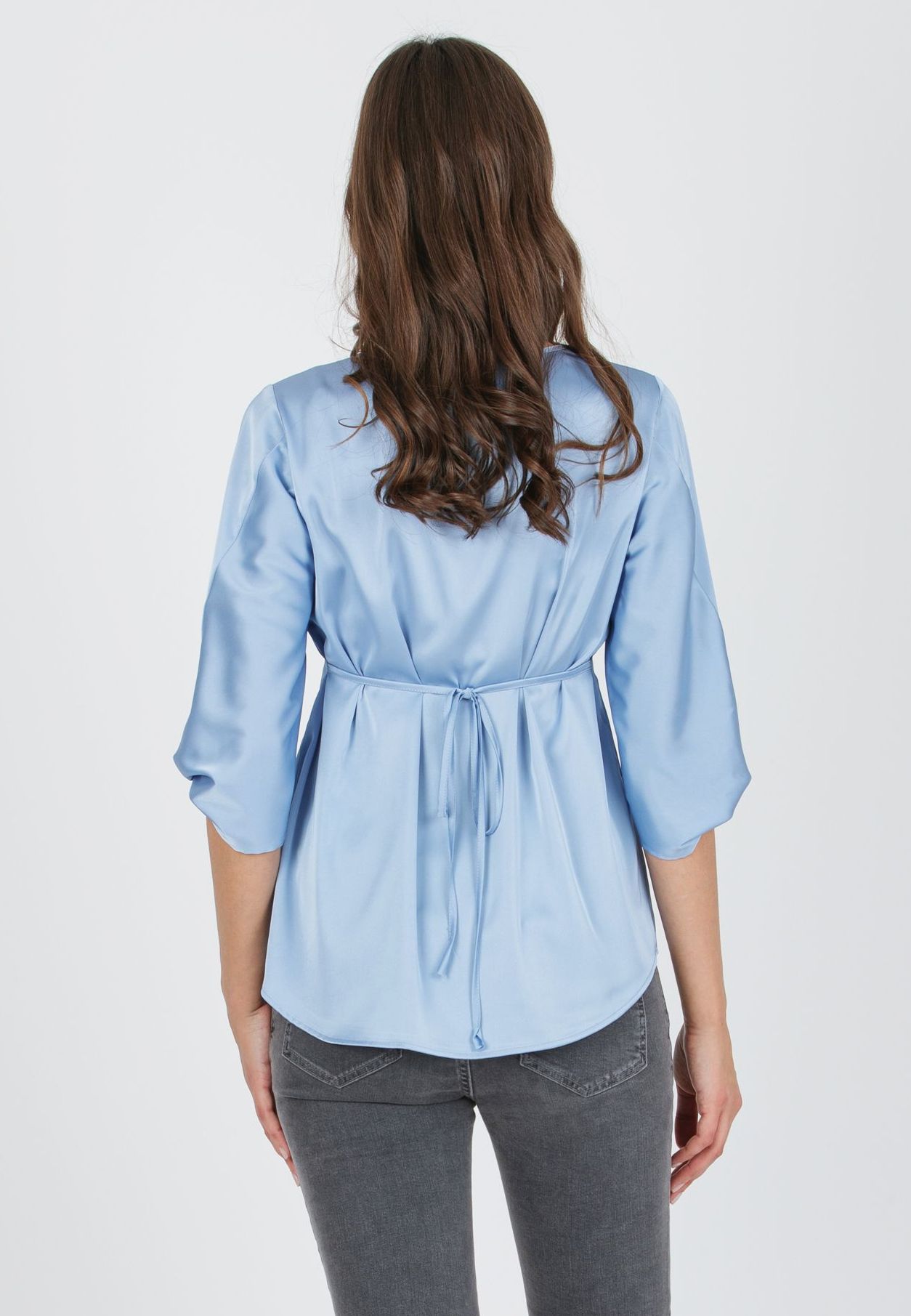 SYDNEY - Blusa Premaman in Raso con Nodo sul Fondo della Manica (Azzurro)