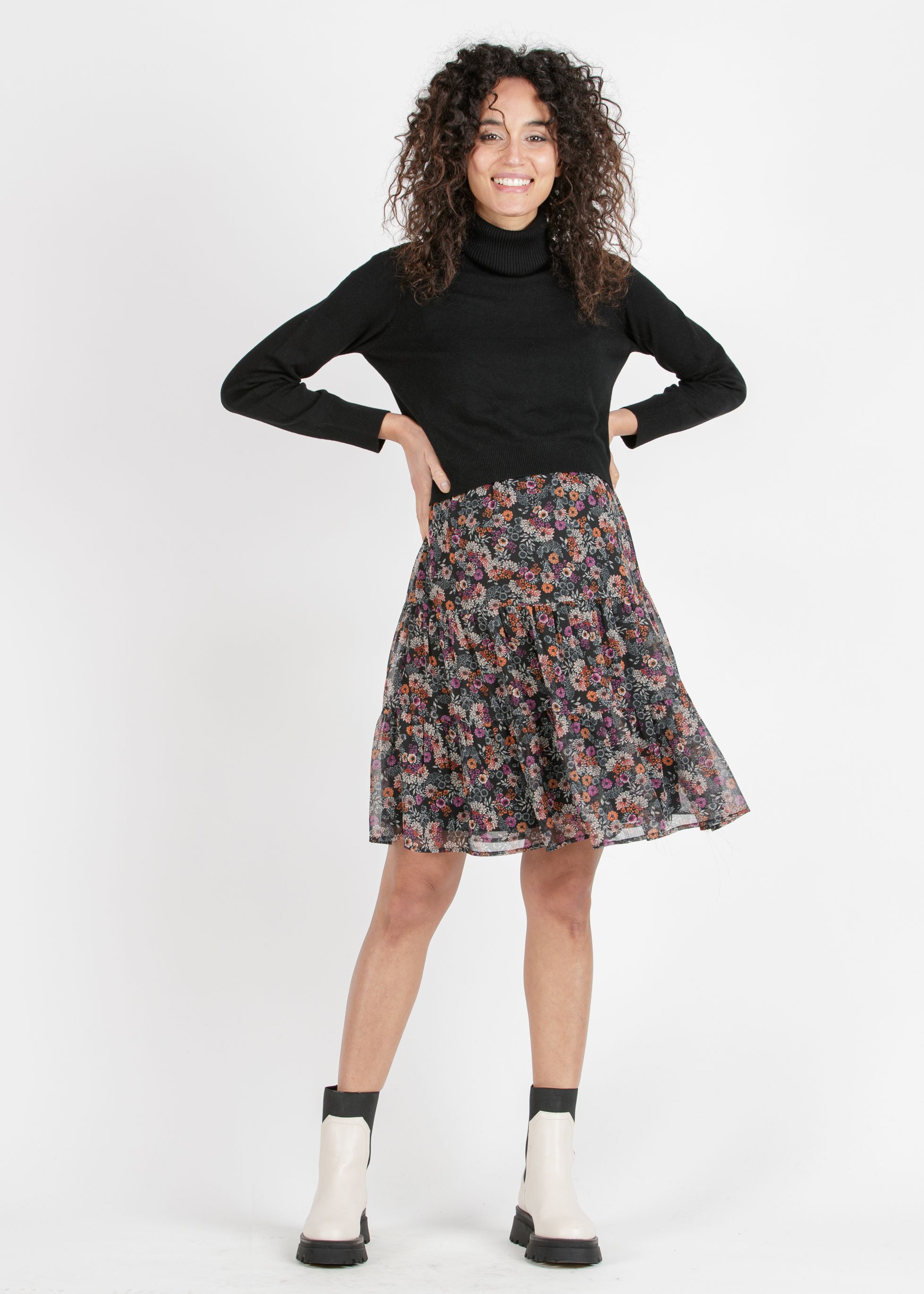 KELLY - Abito Premaman & Allattamento con Stampa Floreale e Maglioncino Abbinato (Nero, XS)