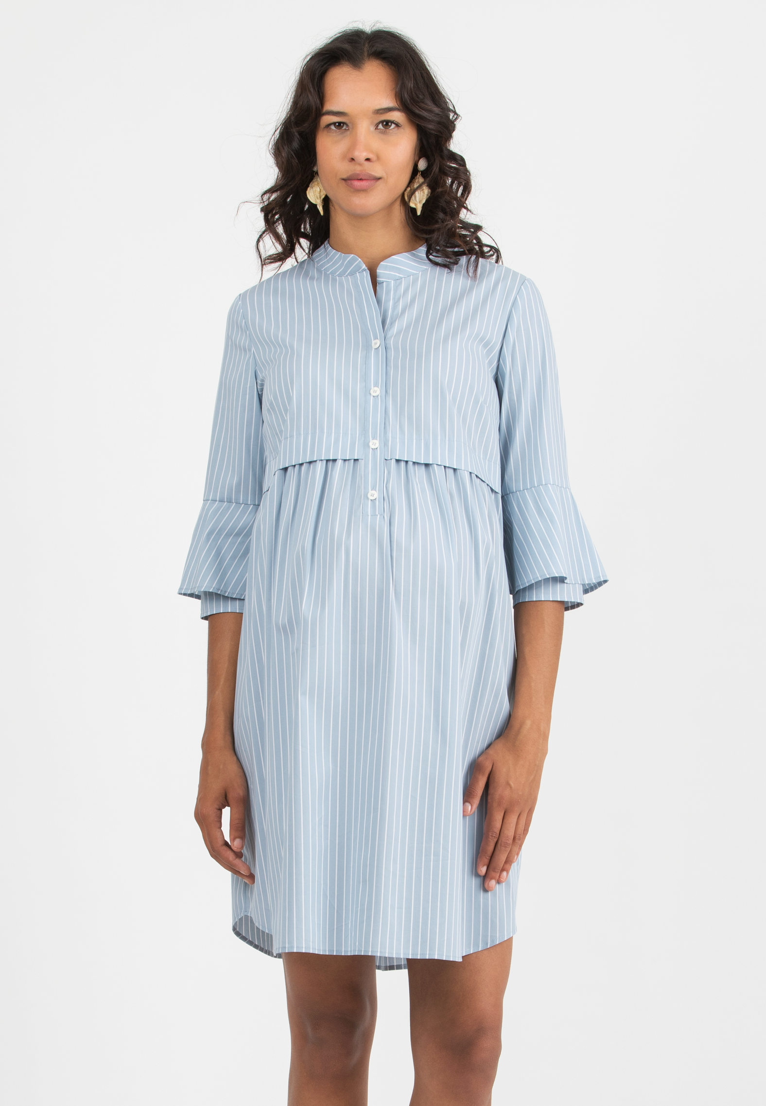 HEIDI R - Abito Premaman & Allattamento in Cotone a Righe con Maniche a Campana (Azzurro Polvere, XS)