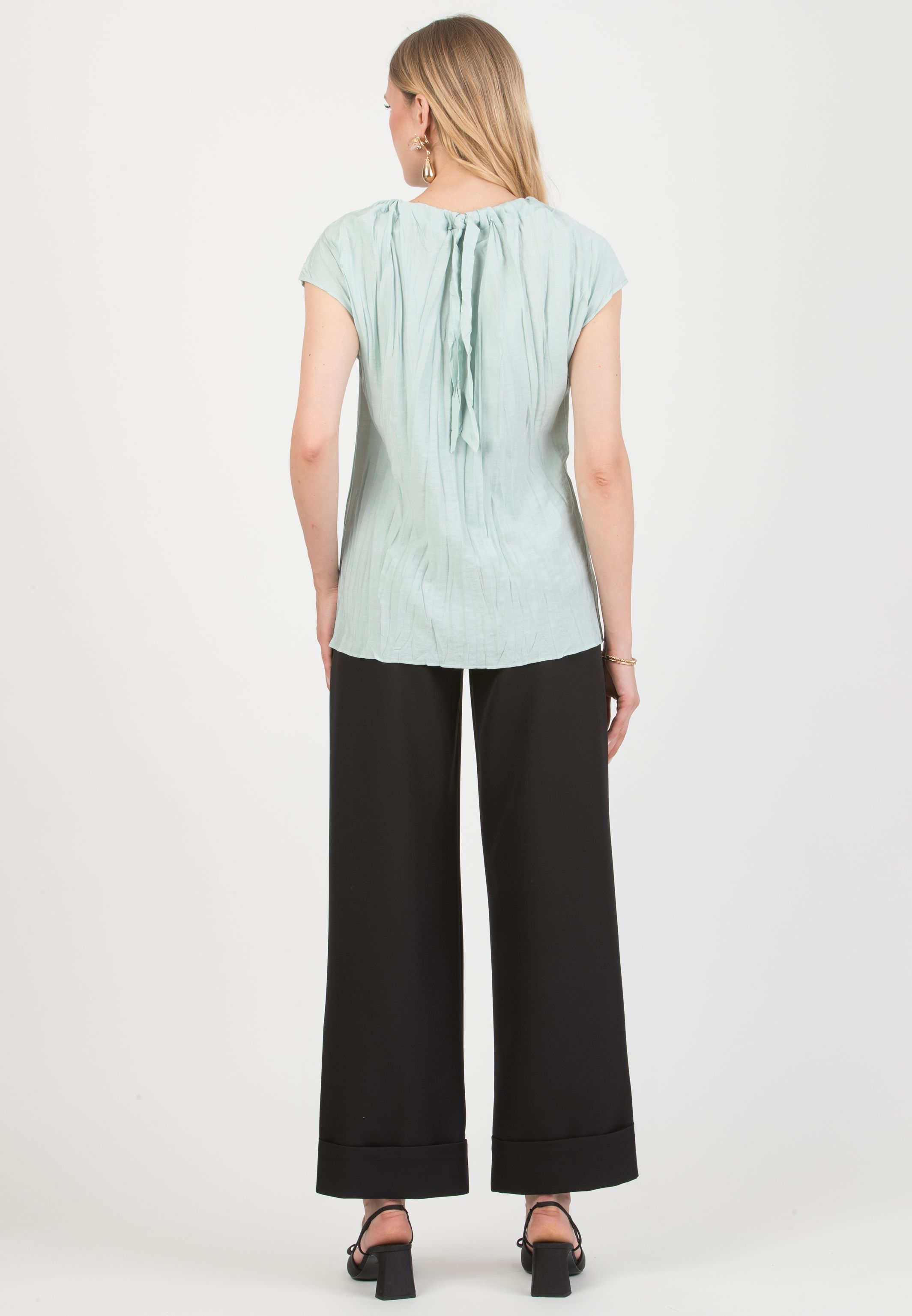 ROBY – Maternity Palazzo Trousers in Cady with Turn-Up Hem (Nero)