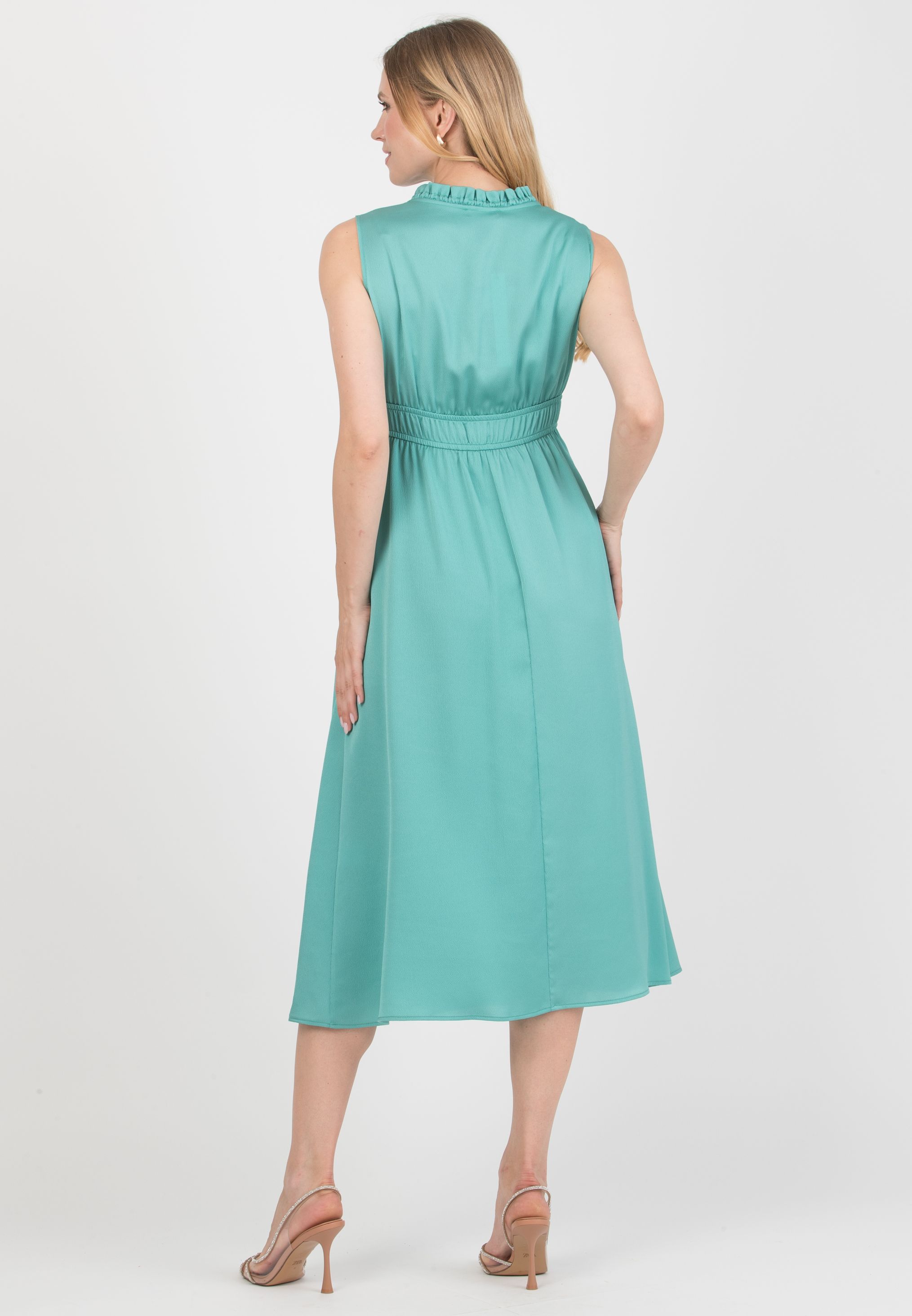 ALESSANDRA - Abito Premaman & Allattamento con Elastici in Vita e Collo con Ruches (Acqua, XS)