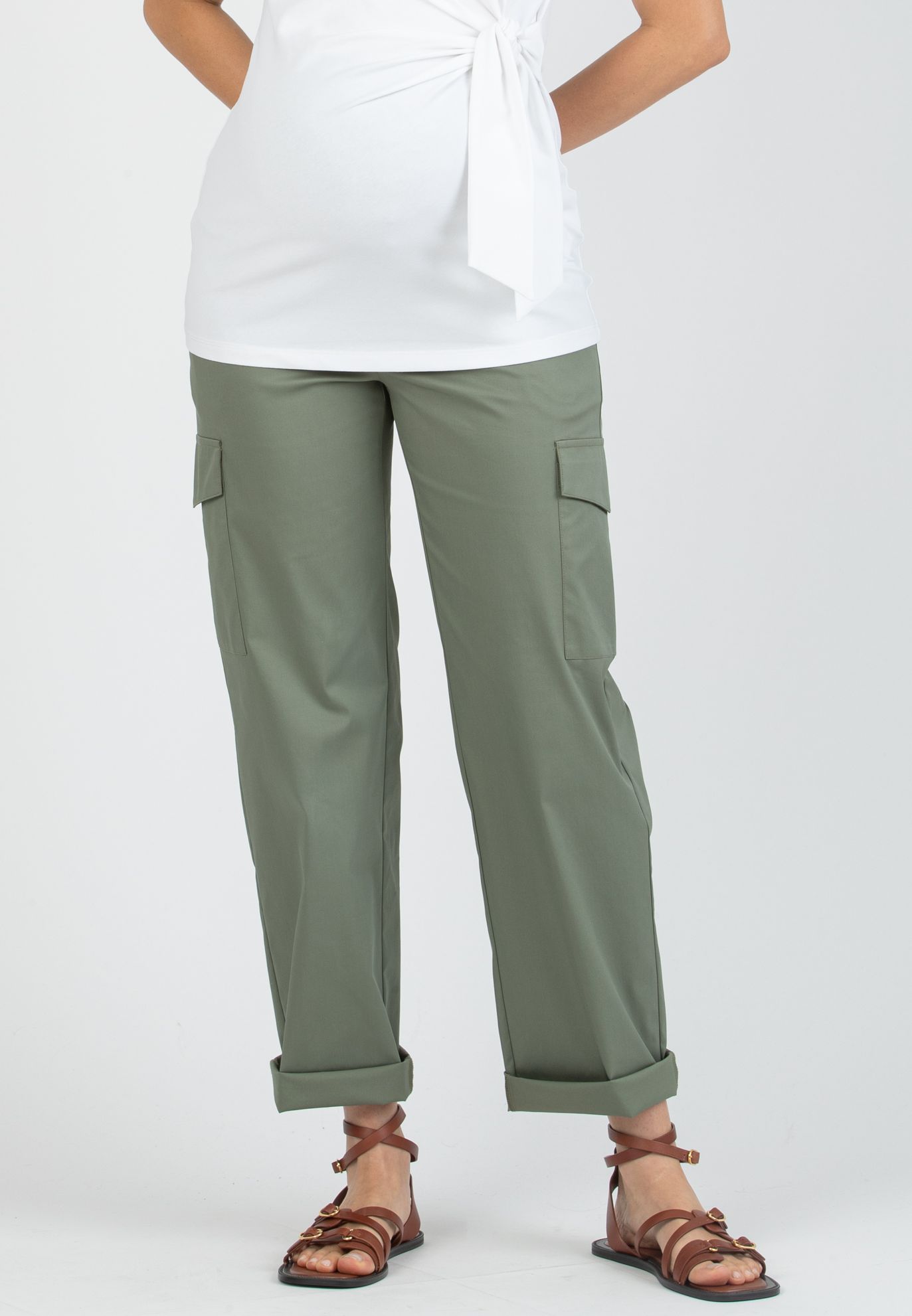 PALOMA - Maternity Cargo Trousers in Cotton (Verde Salvia)
