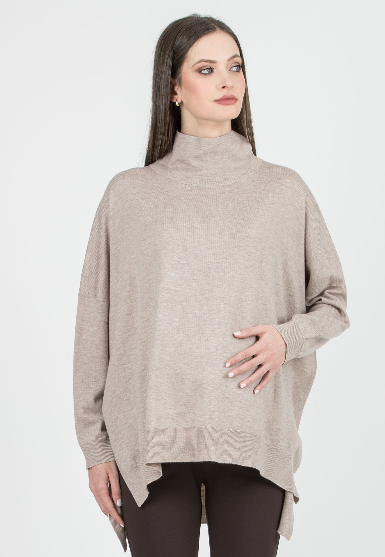 CARINA - Maglione Premaman Oversize con Bottoncini (Beige, OS)