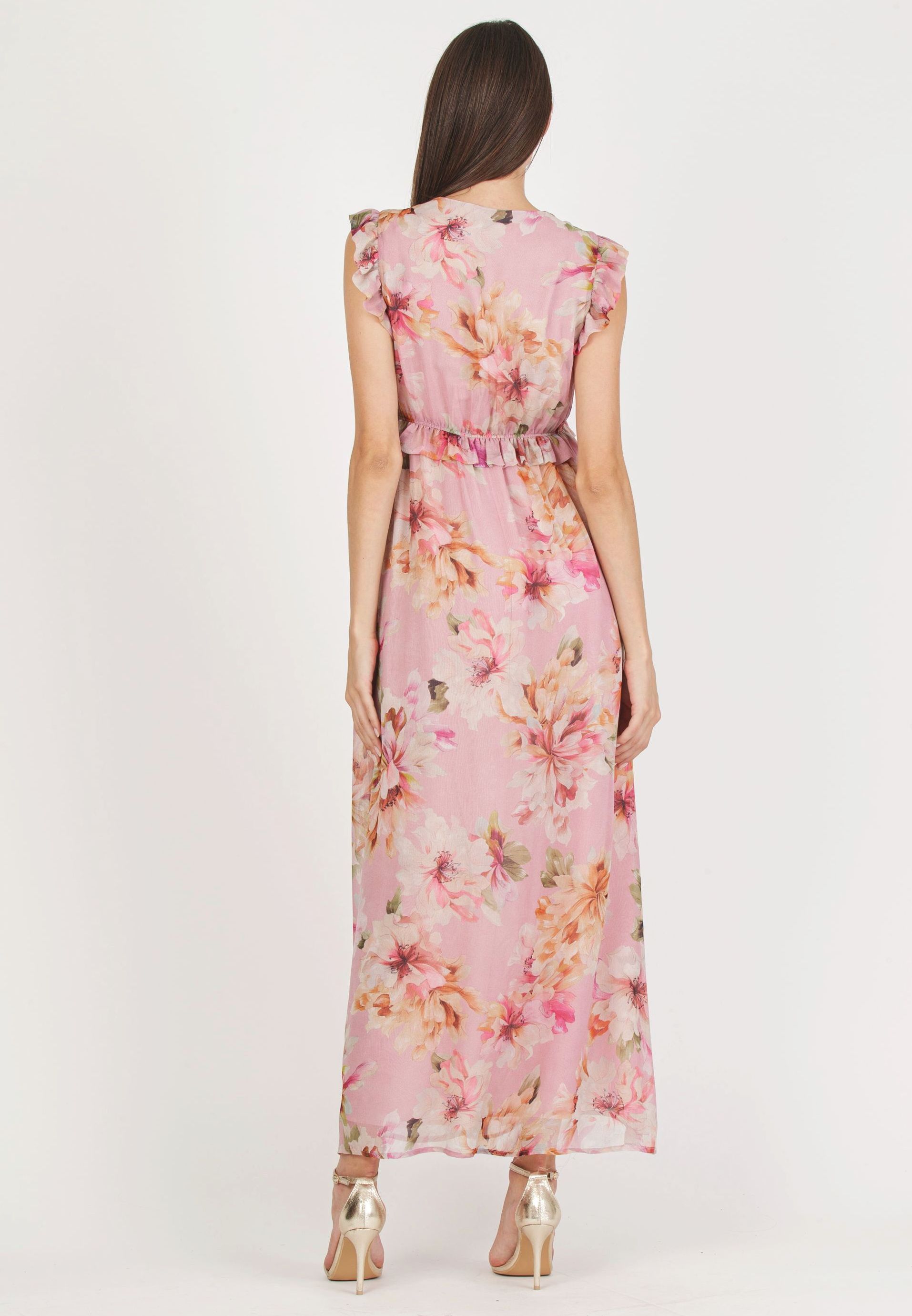 GEORGINA F MAXI - Abito Lungo Premaman in Fantasia Floreale con Volant (Rosa, XS)