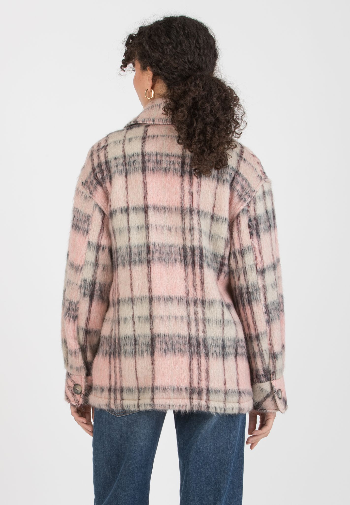 INDIA C – Cappotto Premaman Corto in Lana Vergine con Tasche a Quadri Rosa (Rosa, XS)