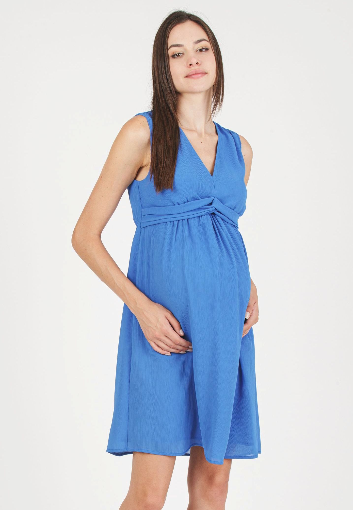 CLEO - Maternity Dress in Creponne with Knotted Sash (Ocean, XS)