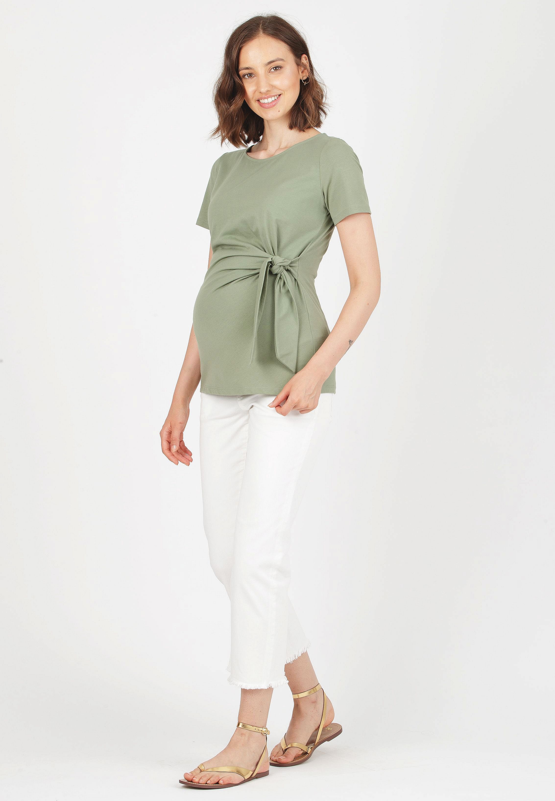 GIADA - Colorful Maternity Straight Jeans with Fringed Hem (Avorio)