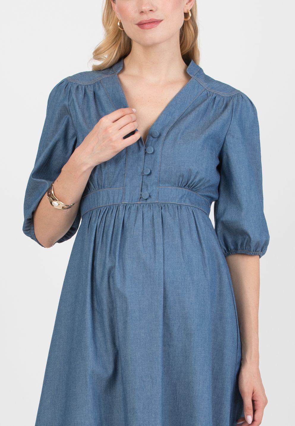 LOREN - Abito Premaman & Allattamento in Denim con Bottoncini (Blu, XS)