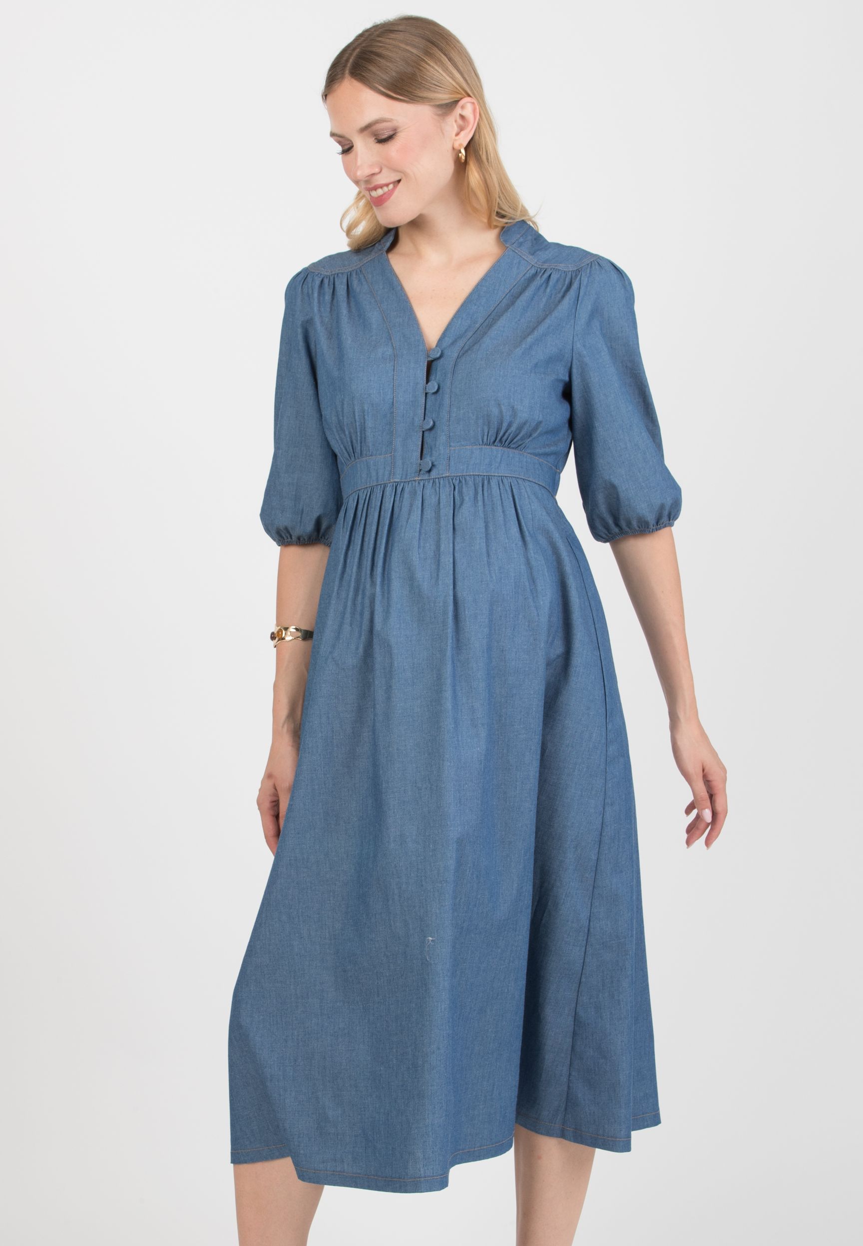 LOREN - Abito Premaman & Allattamento in Denim con Bottoncini (Blu, XS)