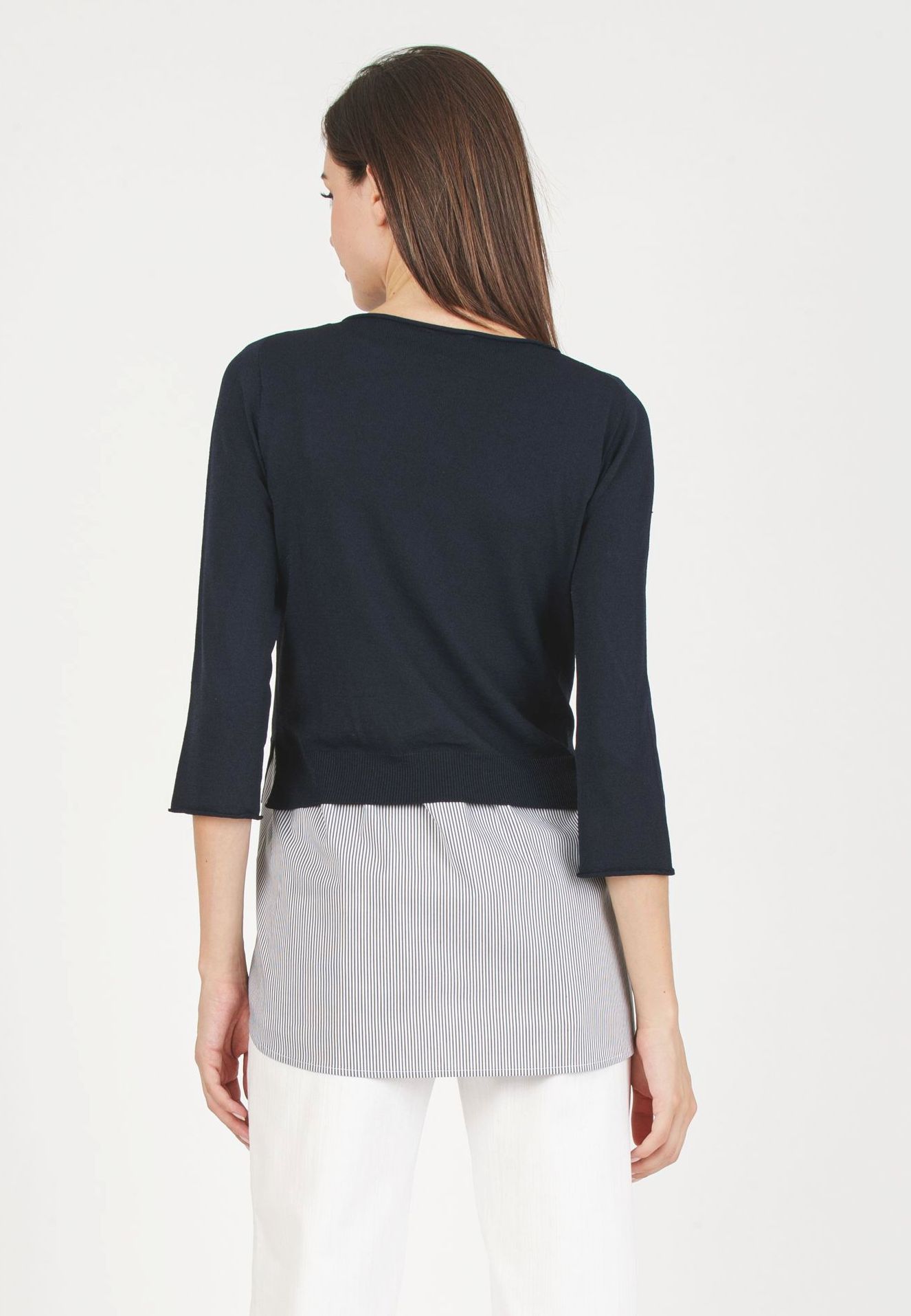 ANGELA R- Maglioncino Premaman in Filato Leggero di Viscosa con Top Allattamento Abbinato (Blu, XS)