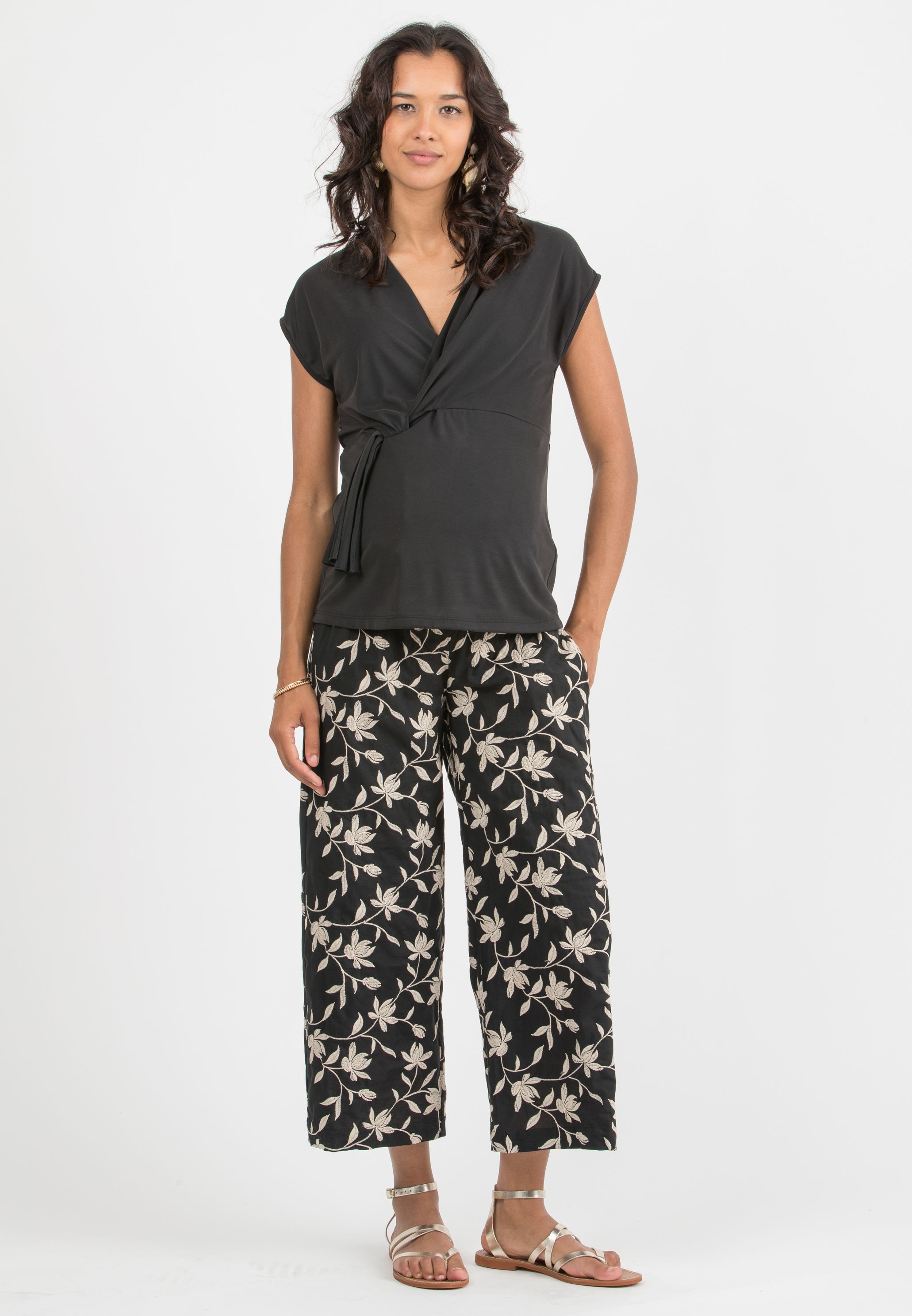 GUENDALINA – Pantalone Premaman con Elastici (Nero, XS)