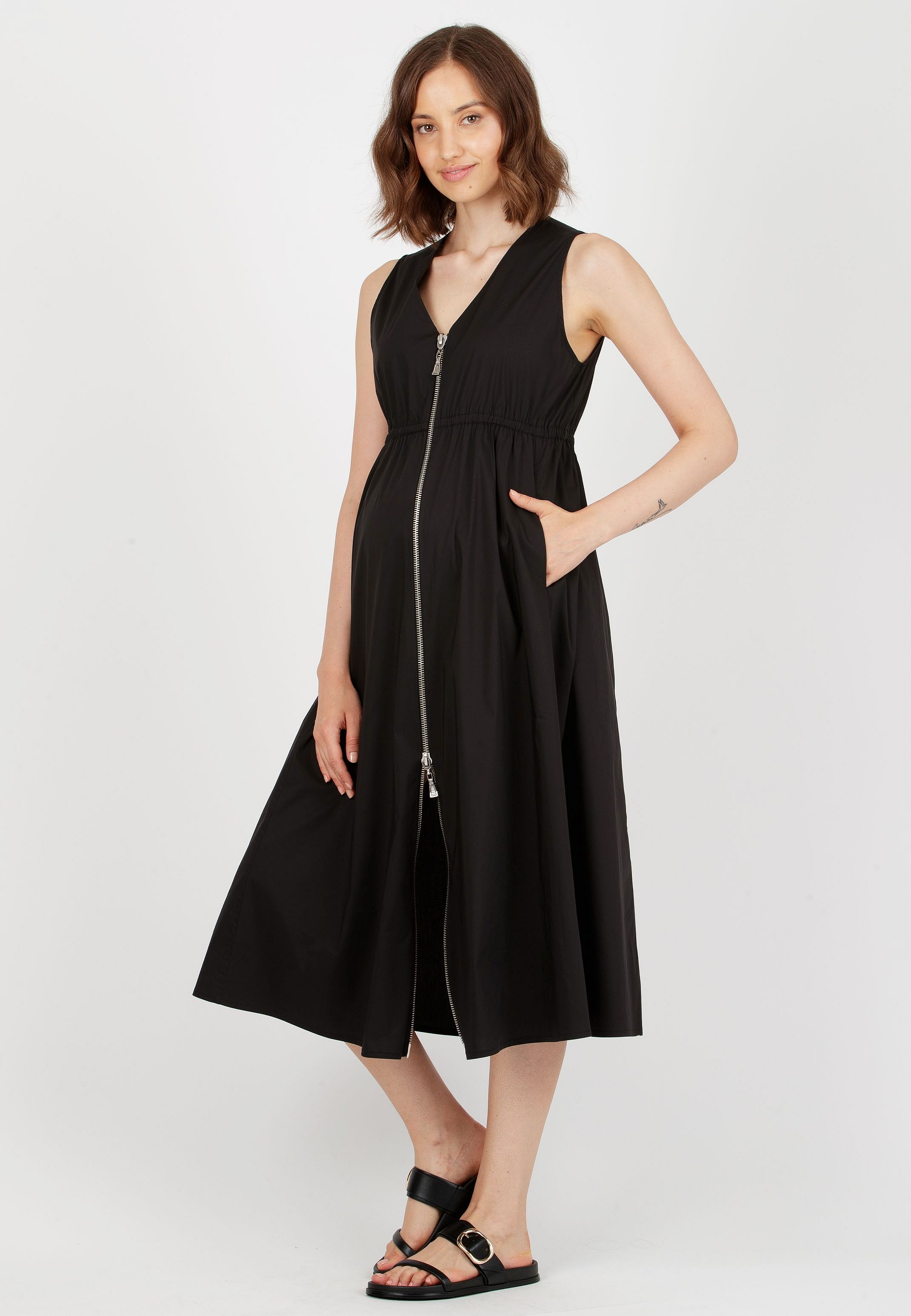 ALANA - Maternity & Nursing Dress with Central Zipper (Neroblack, XXS)