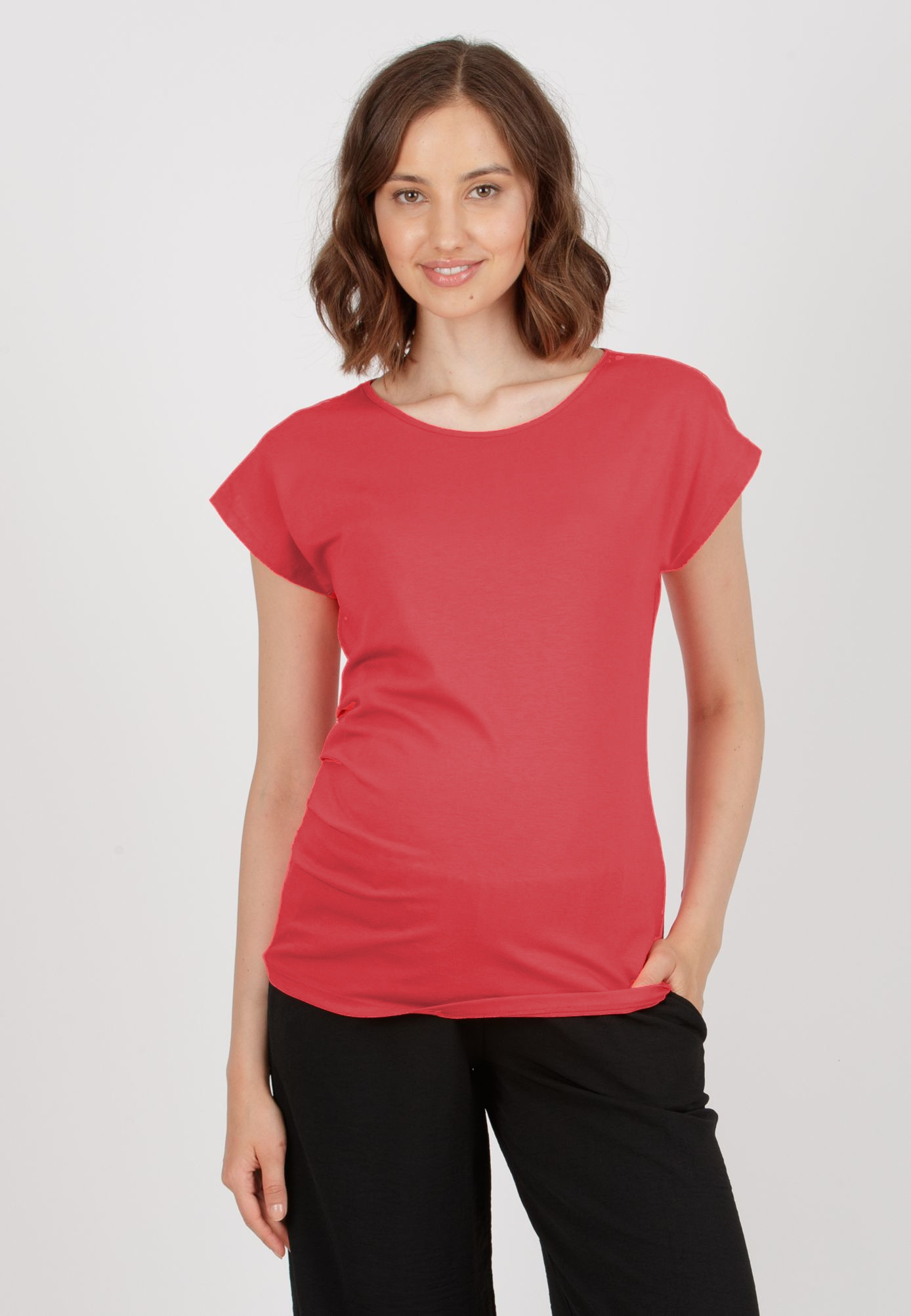 MARZIA - T-Shirt Premaman con Pieghe sul Fianco (Rosso, XS)