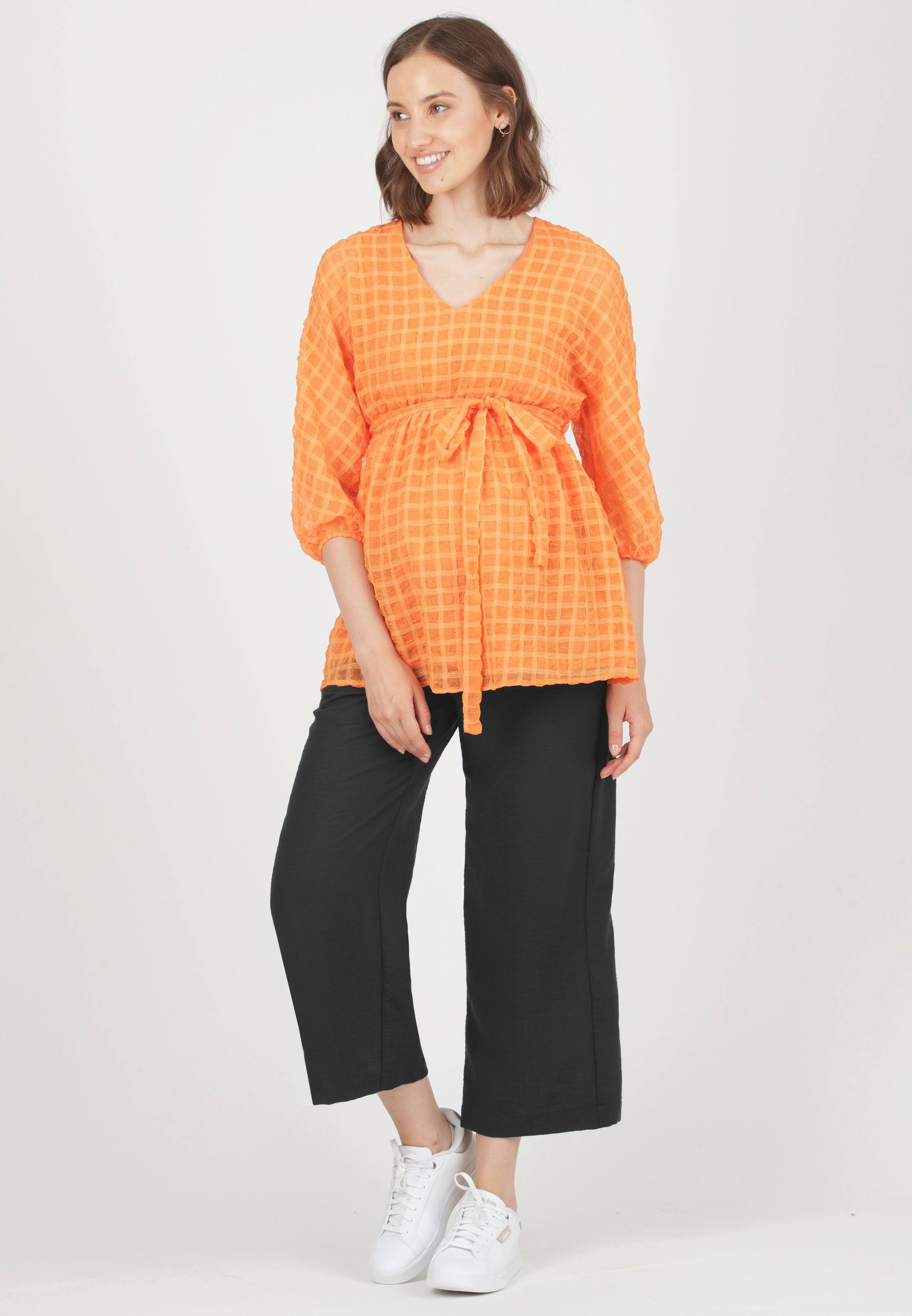 HOPE M – Embossed Check Maternity Shirt (Orange, XS)