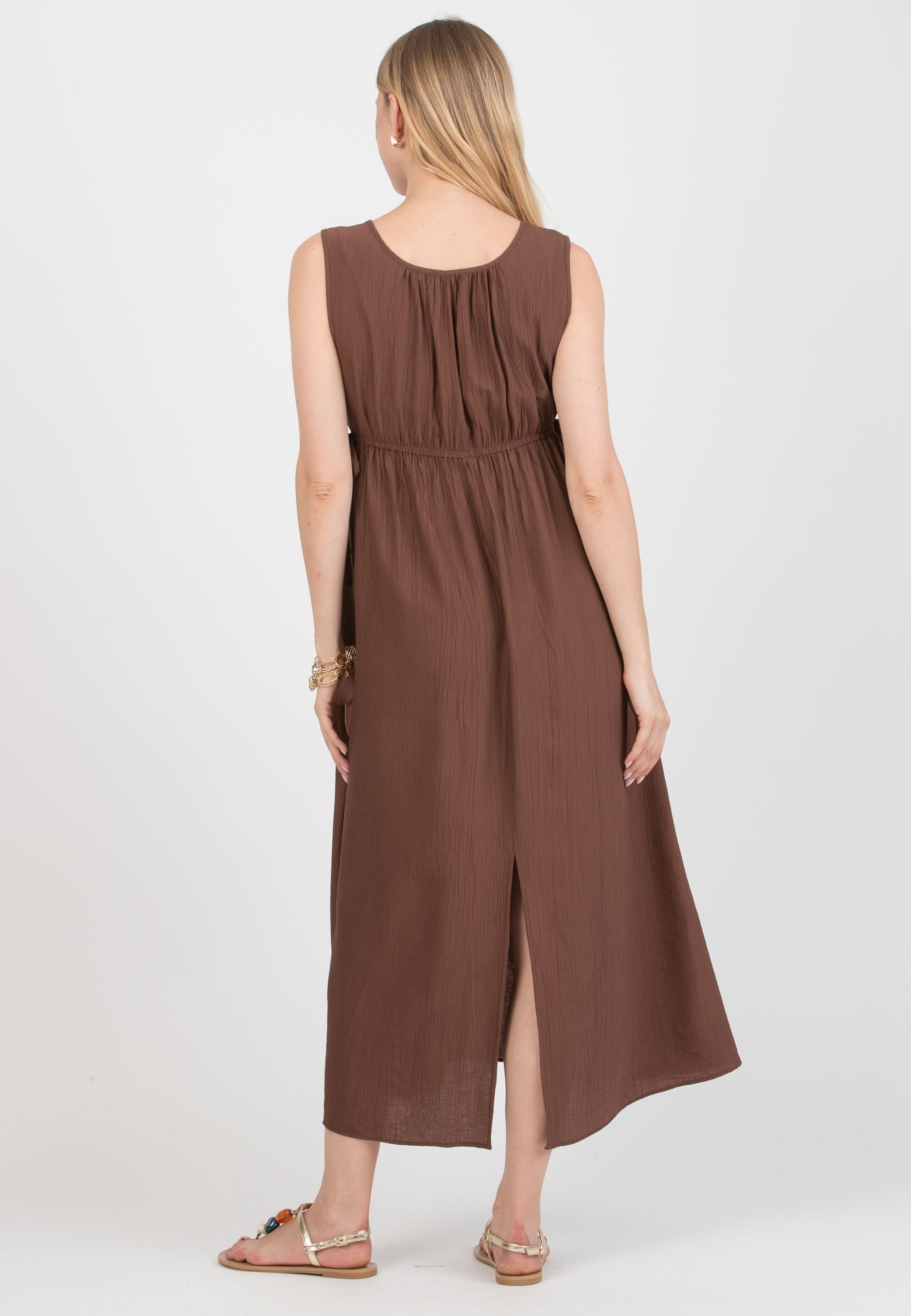 DEVA – Maternity & Nursing Dress in Viscose Crepe with Crossover Neckline (Marrone)