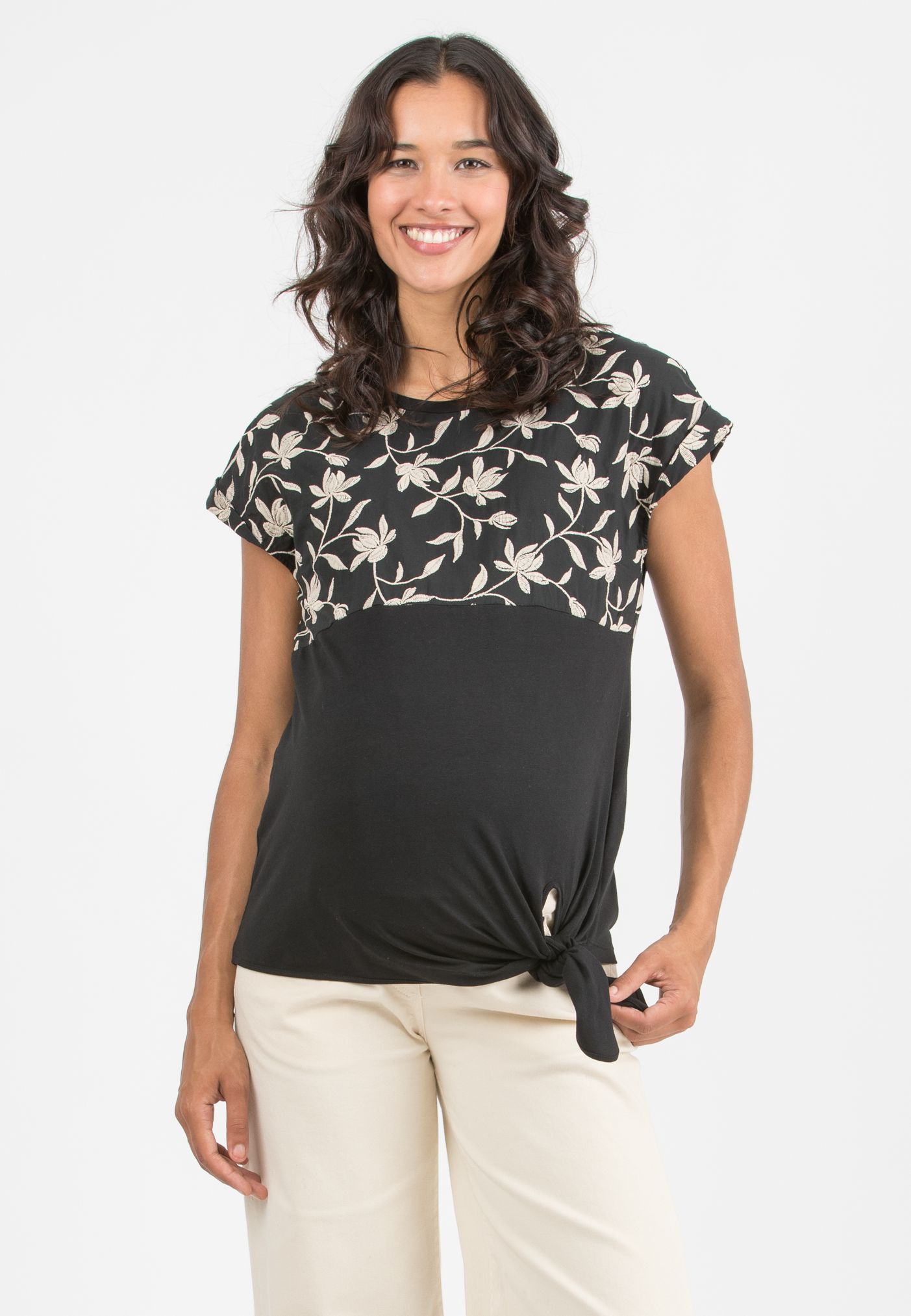 YVONNE – Maternity Blouse in Embroidered Cotton (Nero)