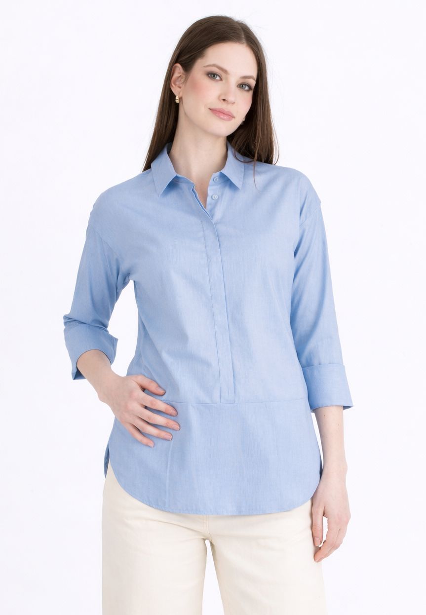 BEATRICE - Camicia Premaman & Allattamento con Orli Tondeggianti (Azzurro)