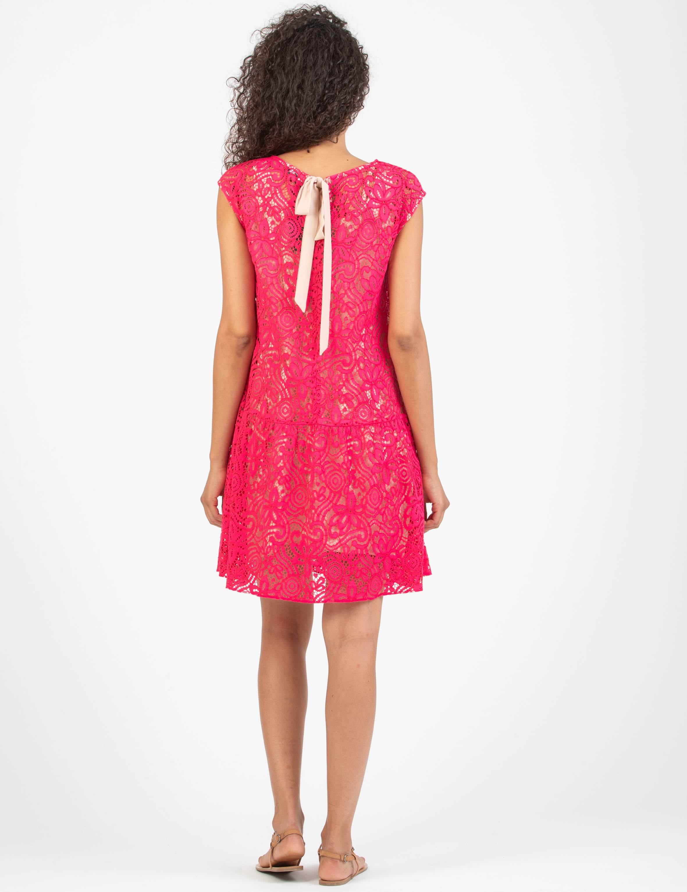 Abito Premaman in Pizzo Ricamato con Fiocco Dietro (Fuxia, XS)