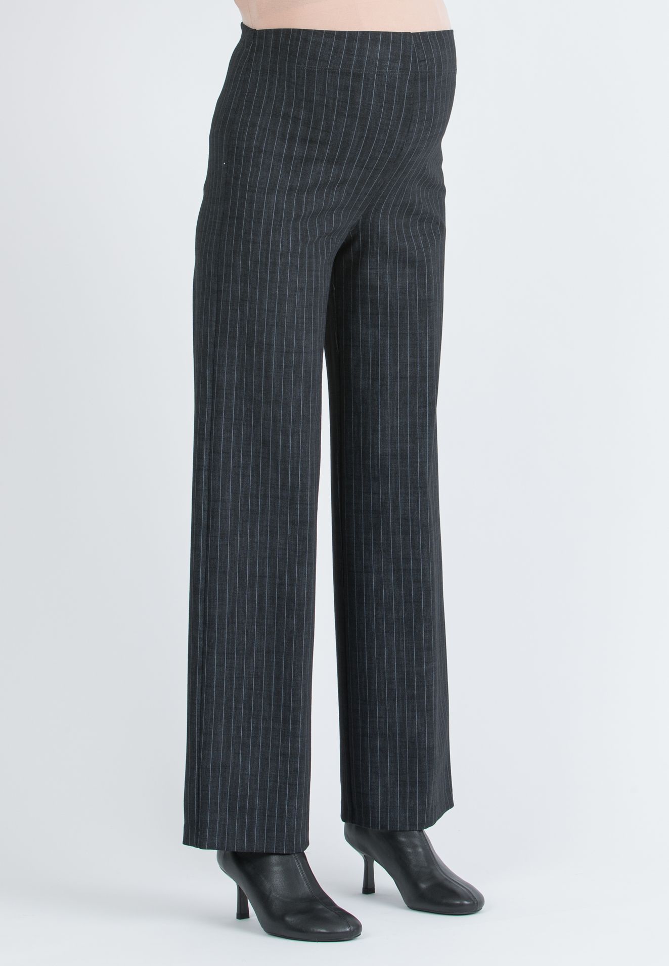 KIMBERLY G - Pantalone Premaman Palazzo in Punto Milano Invernale Gessato (Nero)