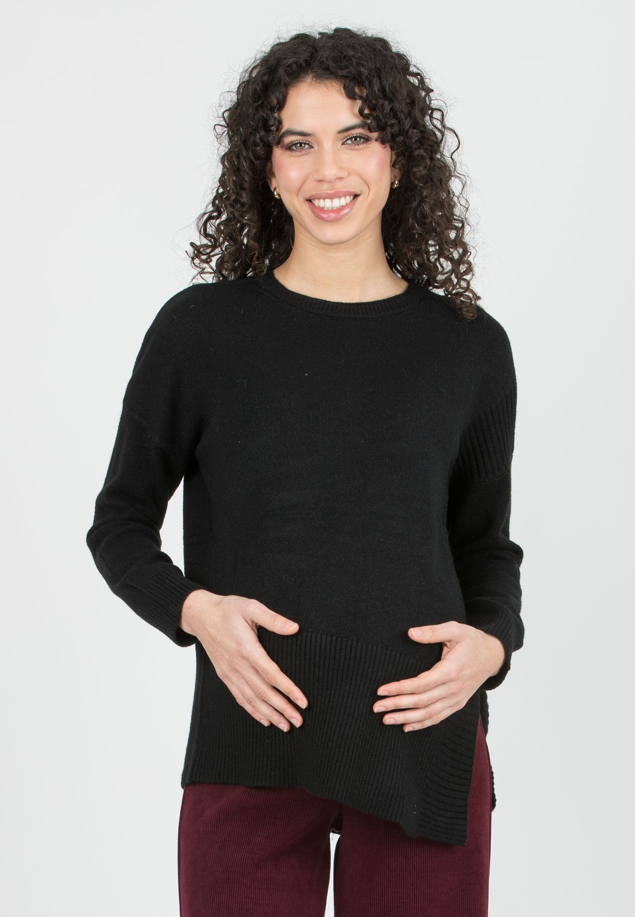 BRANDY - Maternity Wool Blend Sweater with Asymmetric Hem (Nero)