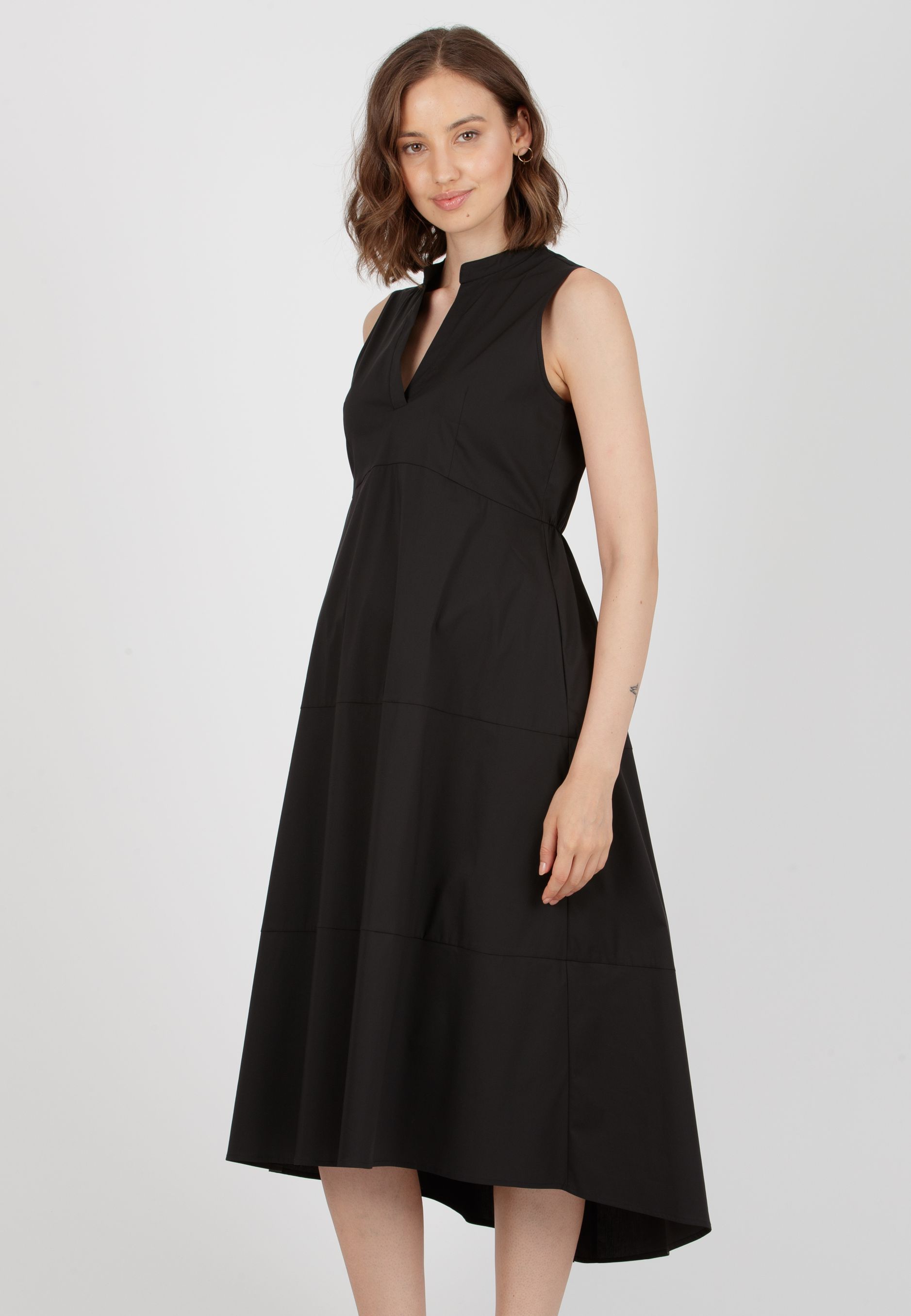 FLORENCE MIDI - Abito Premaman Midi in Cotone Stretch con Gonna Svasata (Nero, XXS)