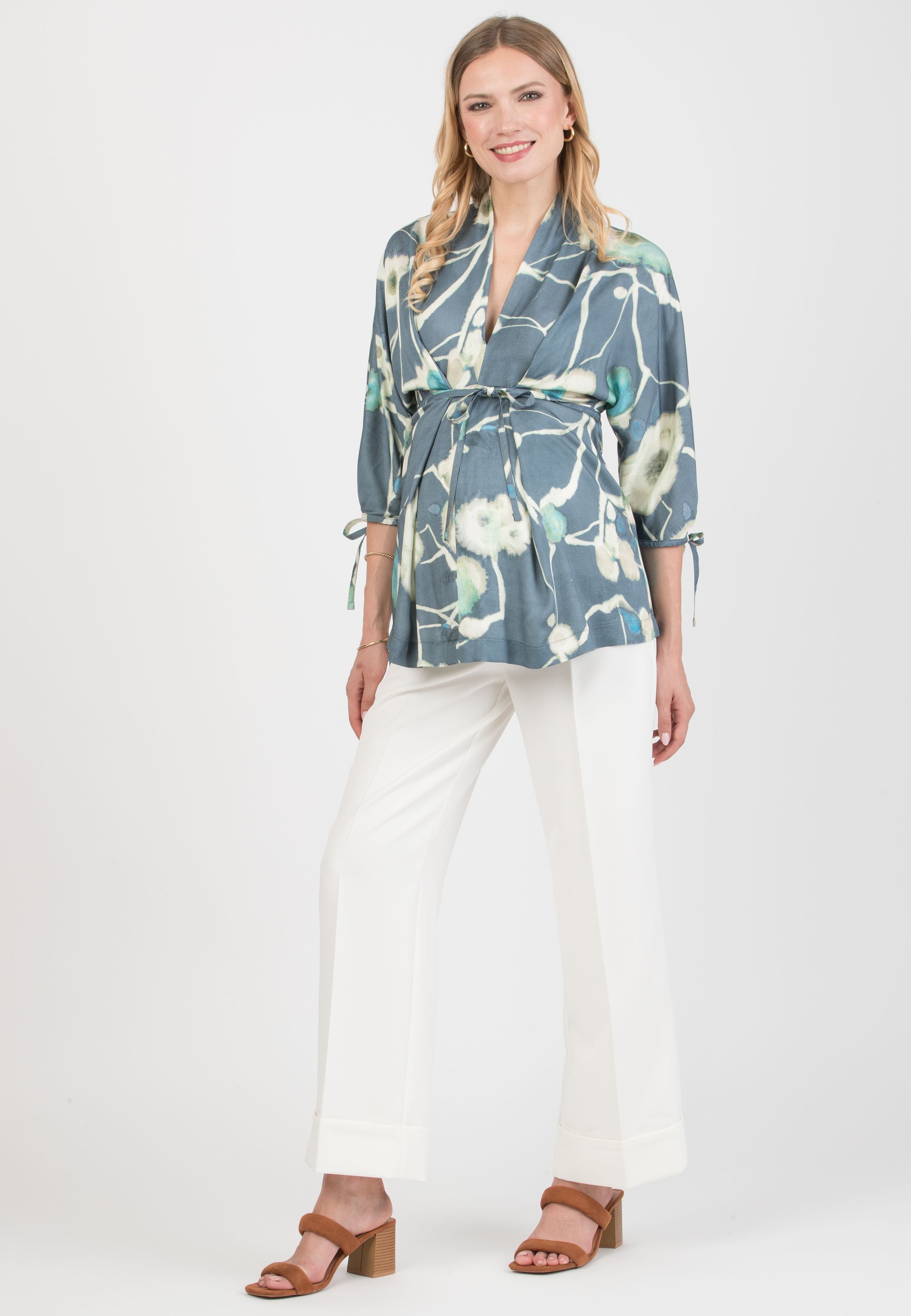 VIOLA M – Casacca Kimono Premaman in Viscosa con Laccetti (Denim)