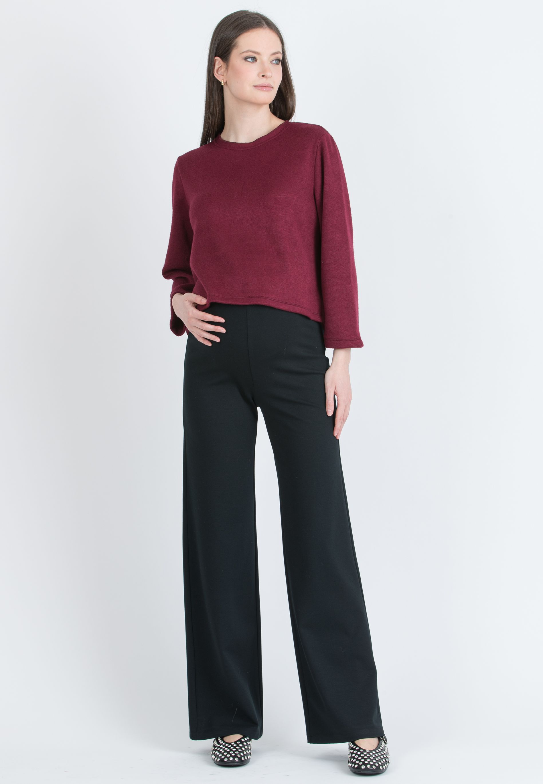 KIMBERLY P - Pantalone Premaman Palazzo in Punto Milano Invernale (Nero)