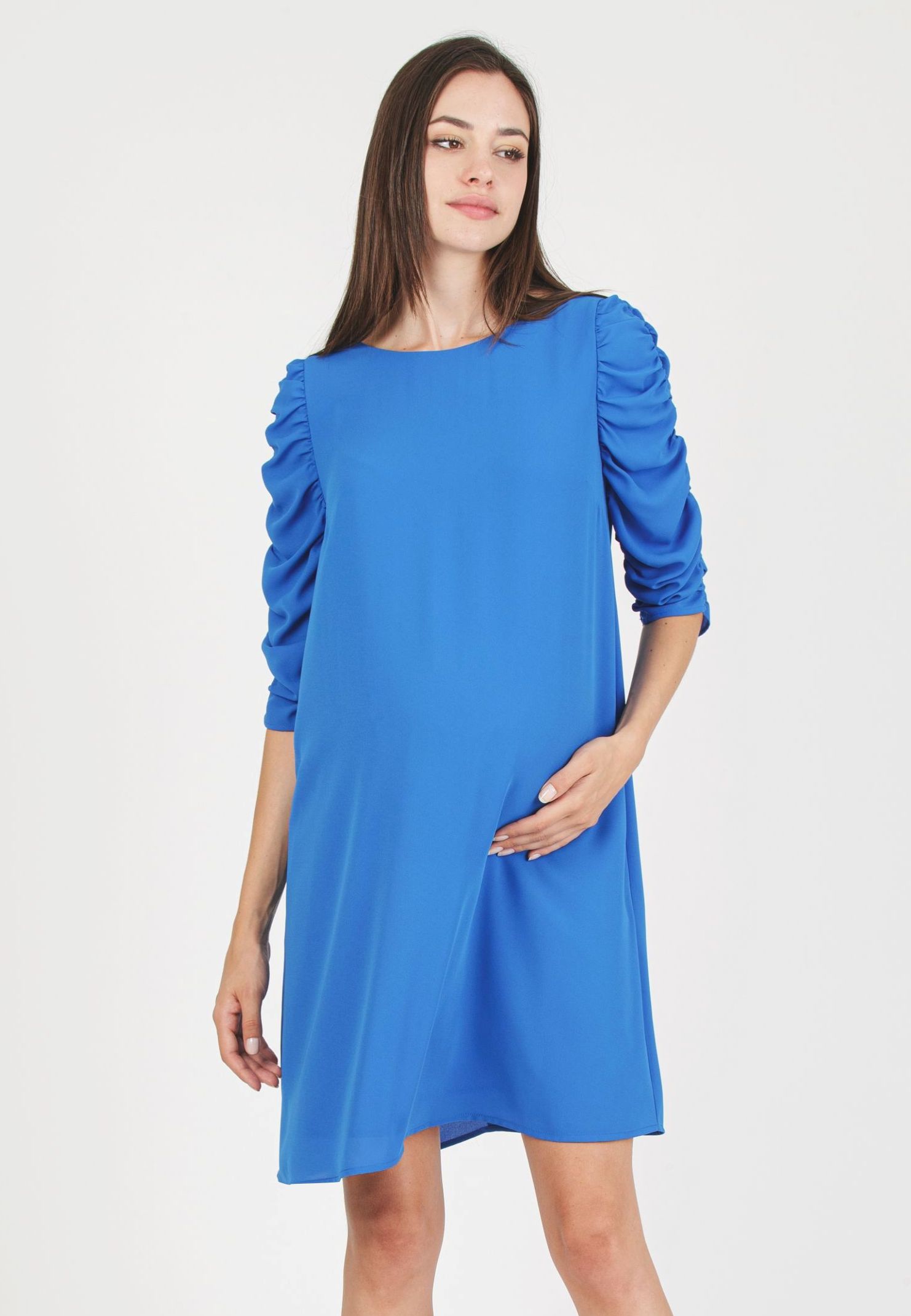 NANCY - Maternity Dress with Curled Sleeve (Turquoise, XS)