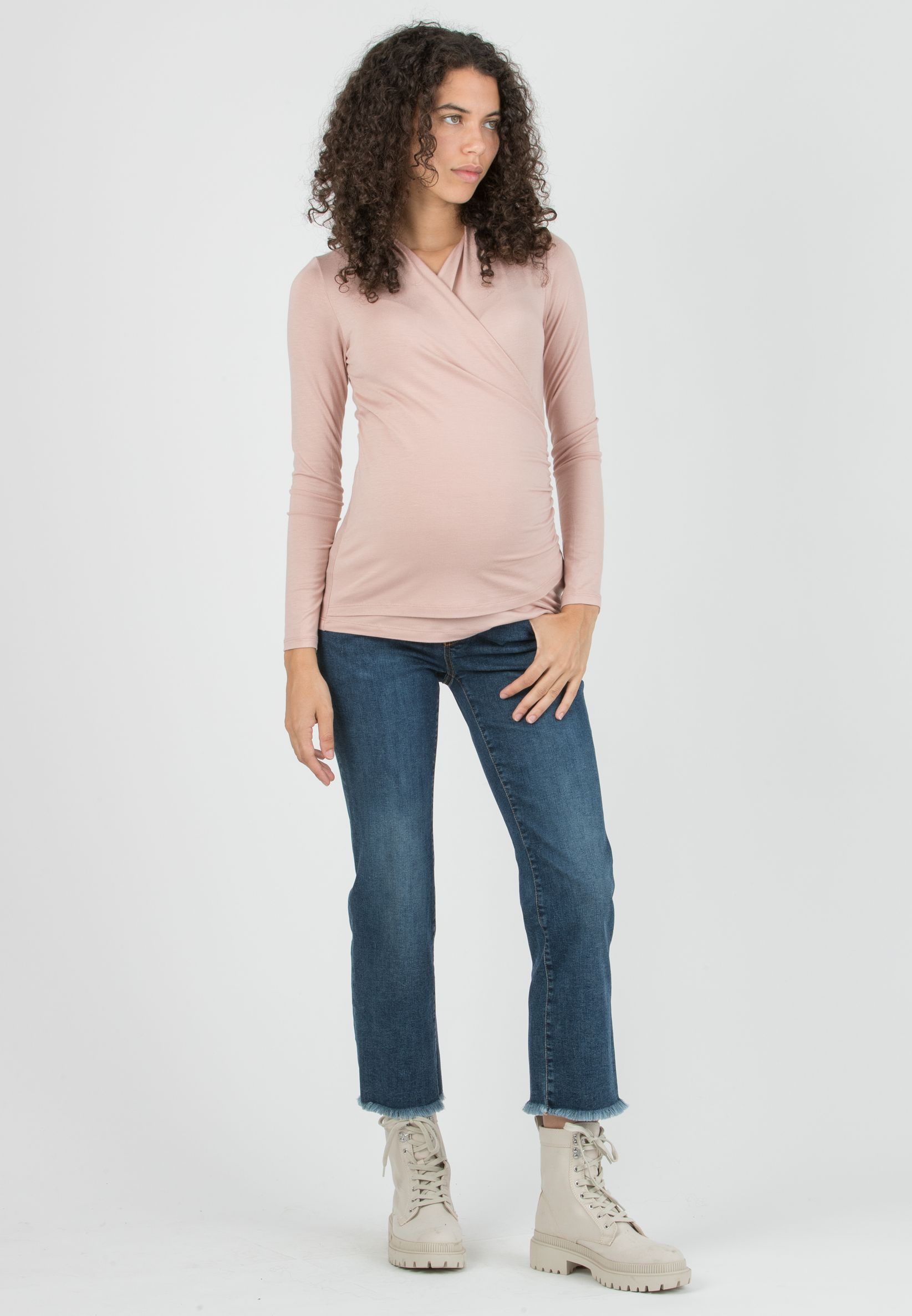JENNIFER - Maternity & Nursing Top with Crossover Neckline (Powder, XS)