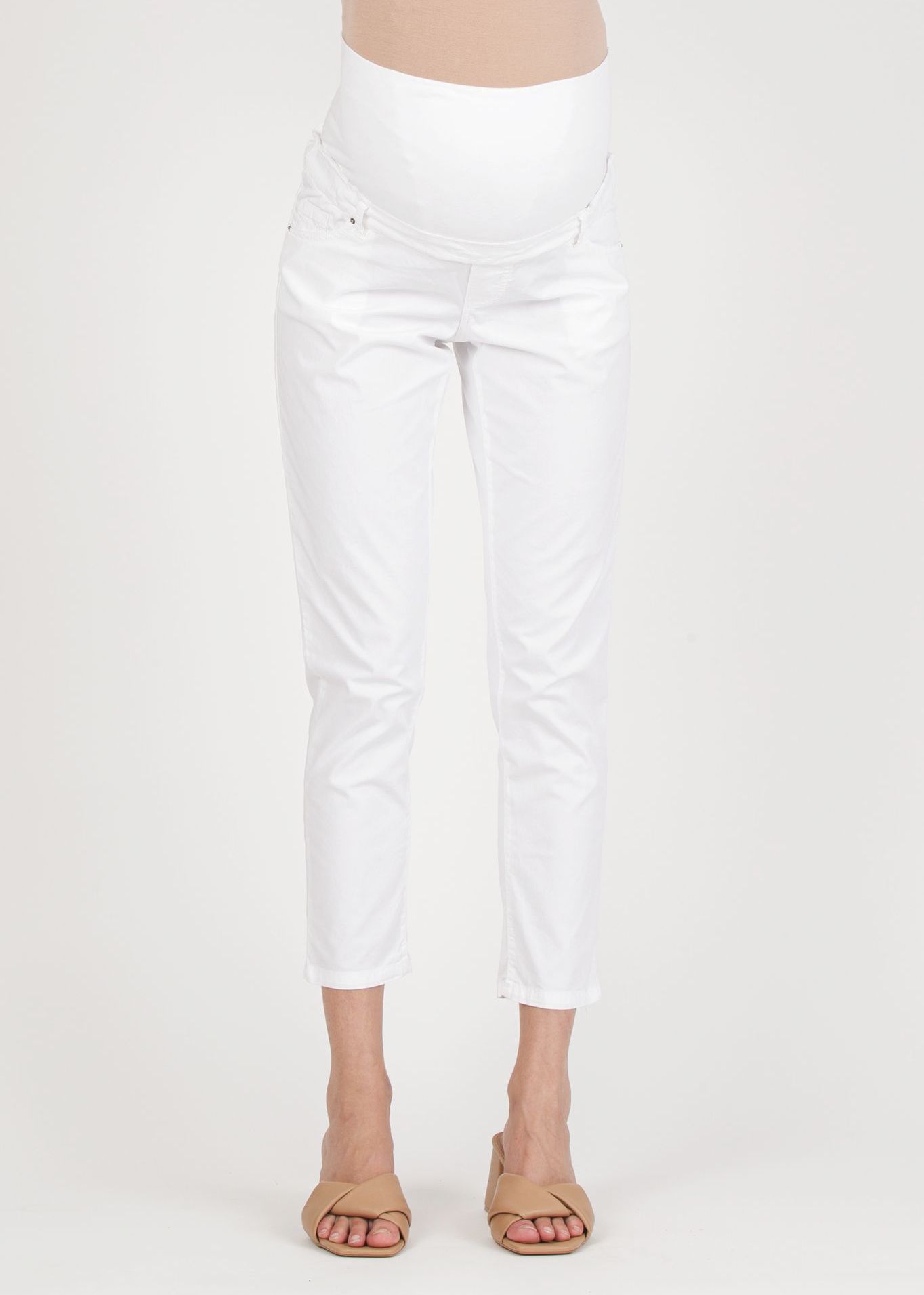 Pantalone Premaman Slim Cropped Mom Fit in Gabardina (Bianco, XS)